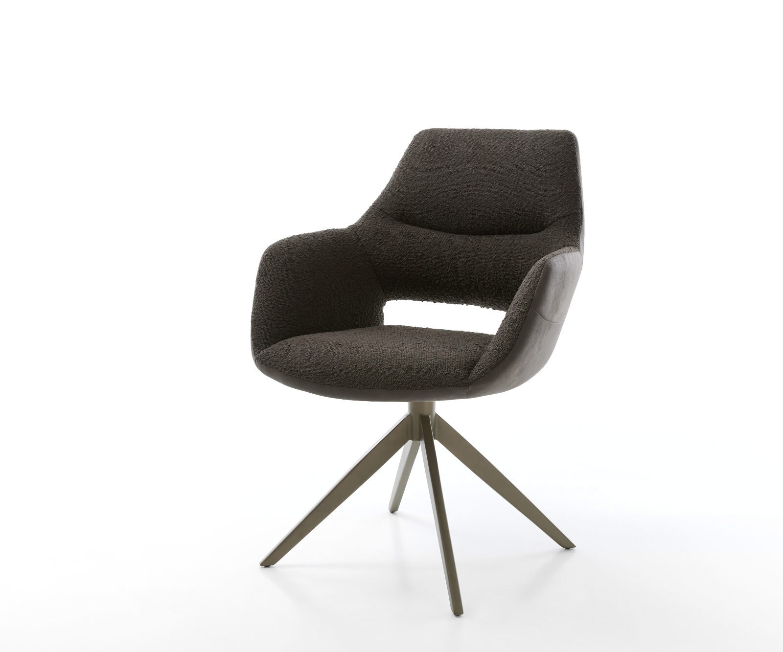 Chaise-pivotante Yago-Flex avec accoudoirs tissu mixte noir pied croisé large aspect titane pivotement sur 360° fonction bascule ressorts ensachés