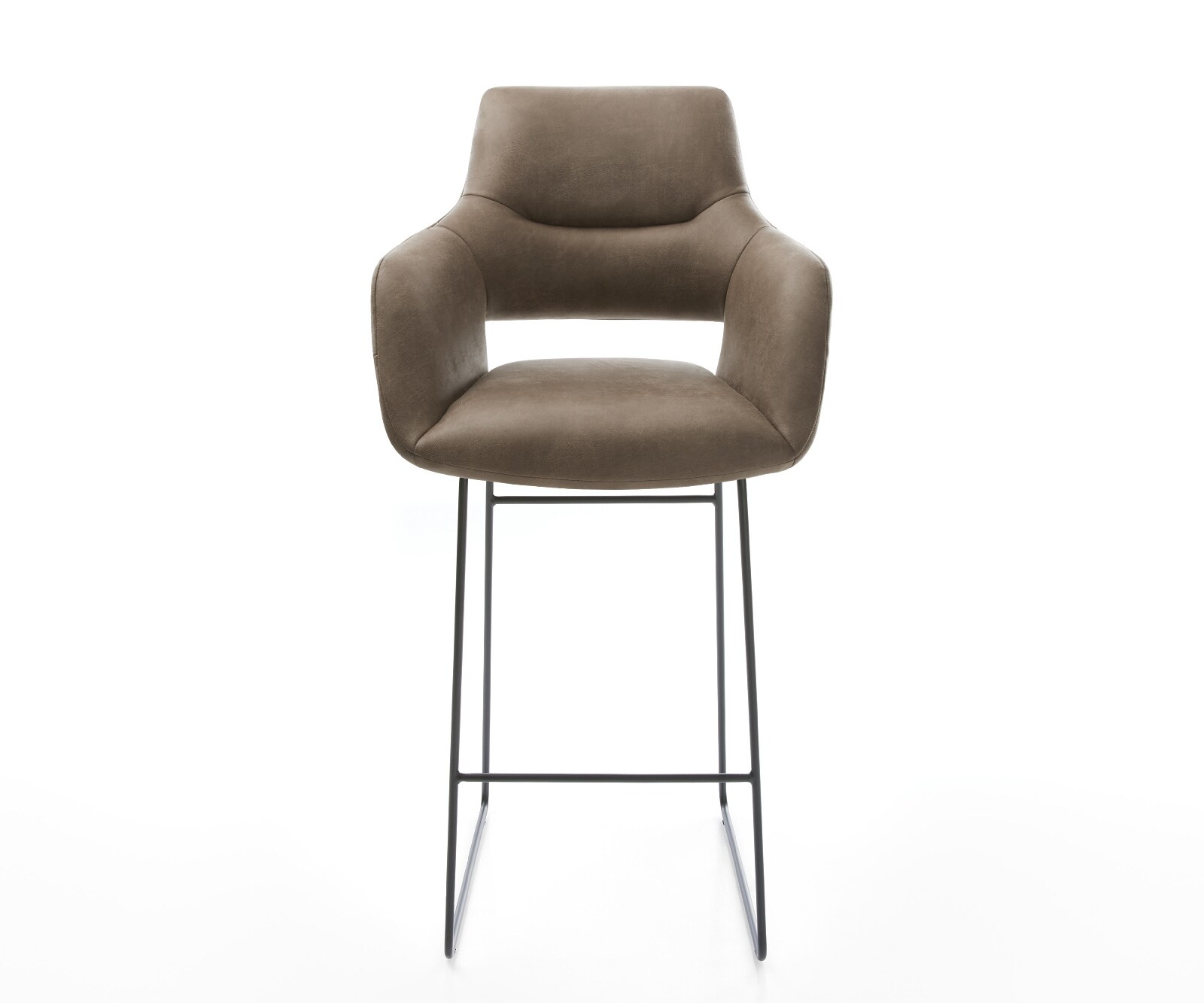 Chaise-de-bar Yago-Flex Microfibre Taupe Vintage Pied trapèze noir Noir Ressort ensaché 1