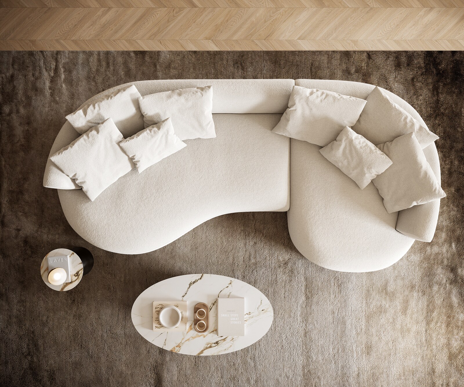 Canapé-Canapé Edina 330x170 cm Bouclé Soft Beige 5