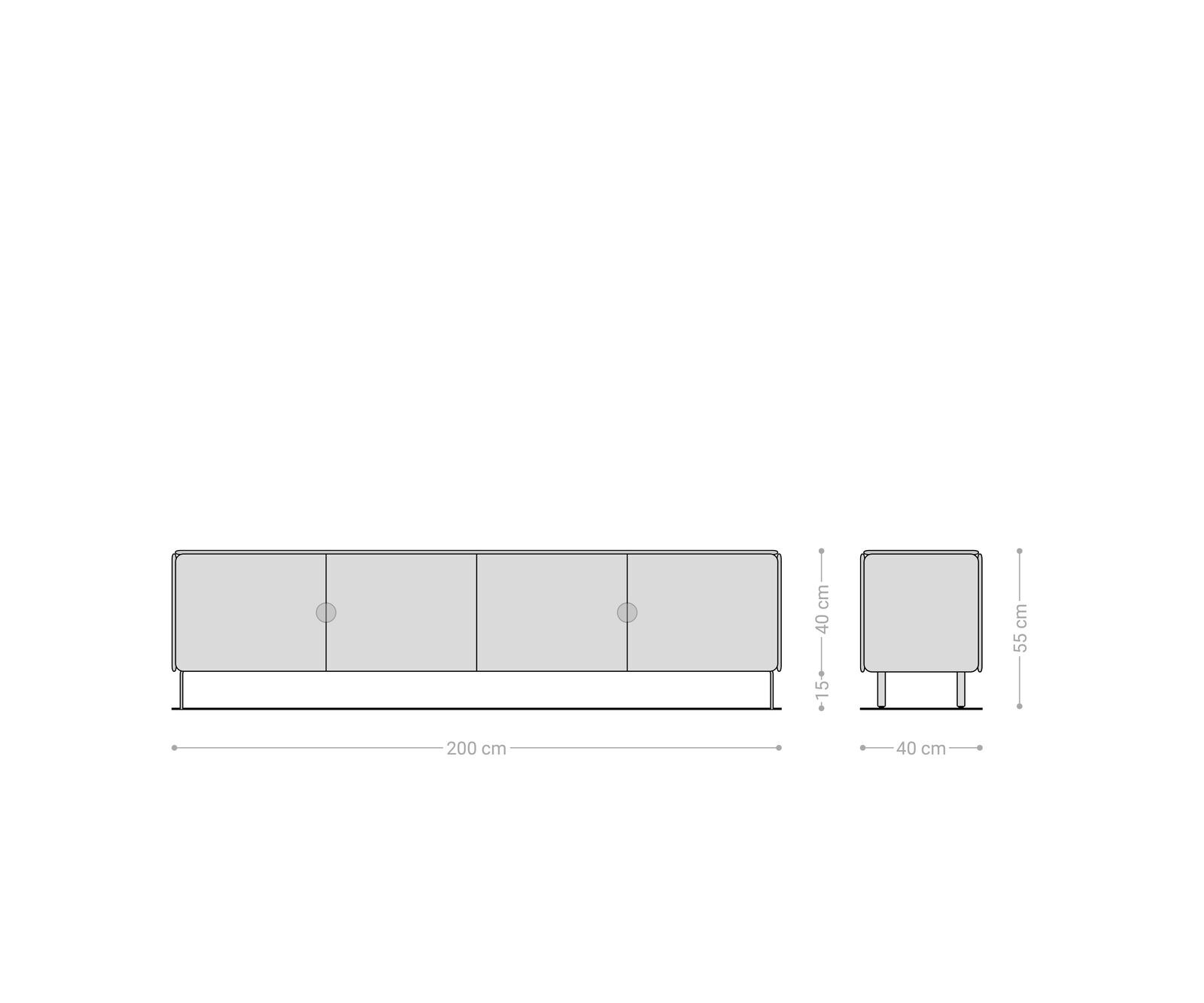 Meuble-TV Shavani 200 cm Acacia naturel 4 portes Pieds en L Acier inoxydable argenté 6