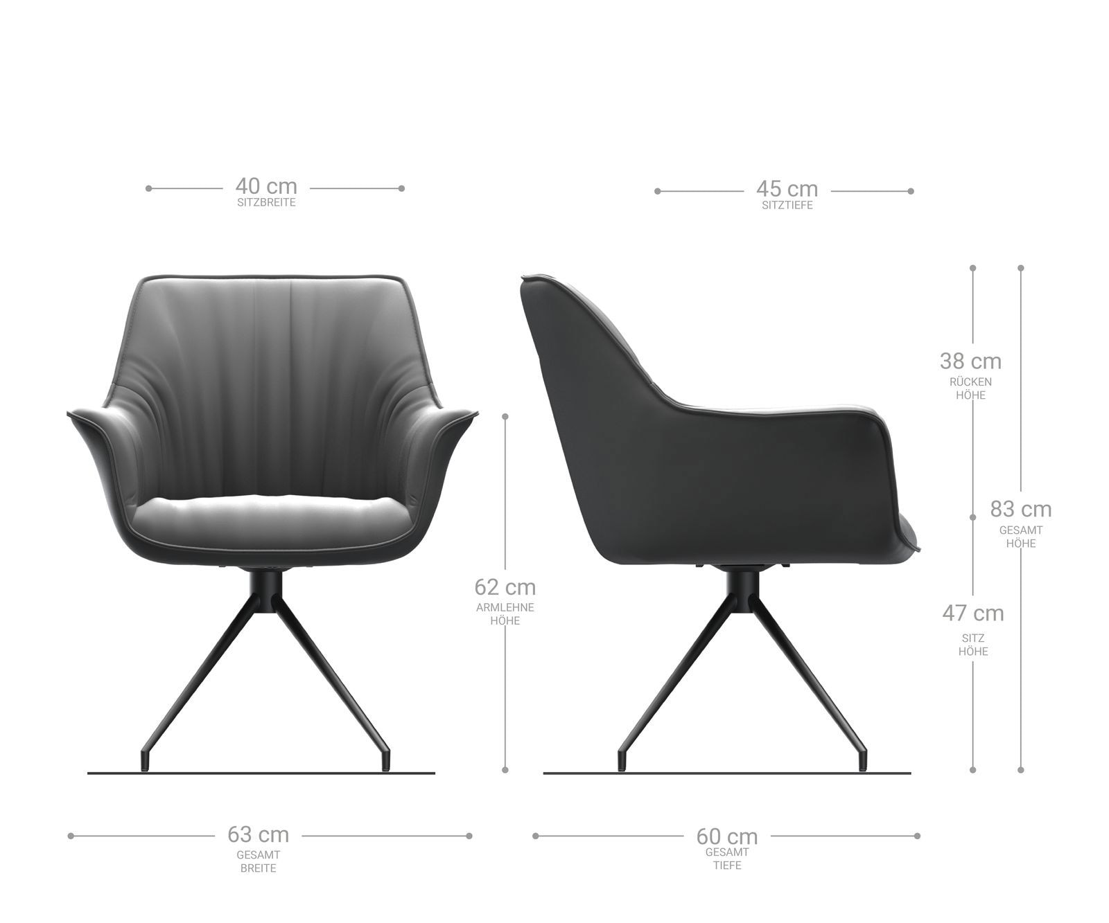 Chaise-de-salle-à-manger Keila-Flex avec accoudoirs cuir de vache noir pied croisé conique acier inoxydable brossé 1 Chaise-de-salle-à-manger Keila-Flex avec accoudoirs cuir de vache noir pied croisé conique acier inoxydable brossé 1