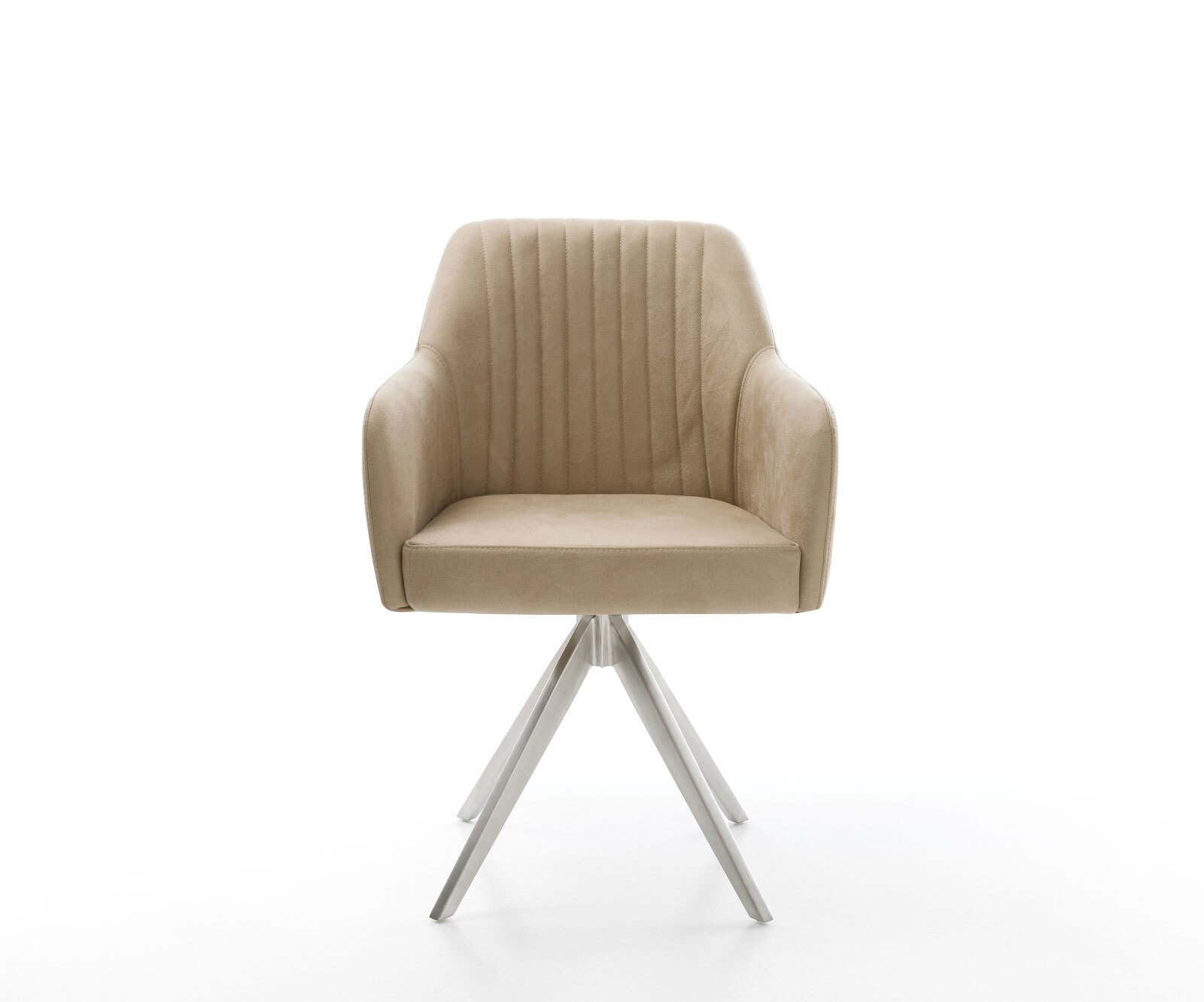 Chaise-de-salle-à-manger Greg-Flex microvelours beige vintage pied croisé angulaire acier inoxydable brossé ressorts ensachés 1