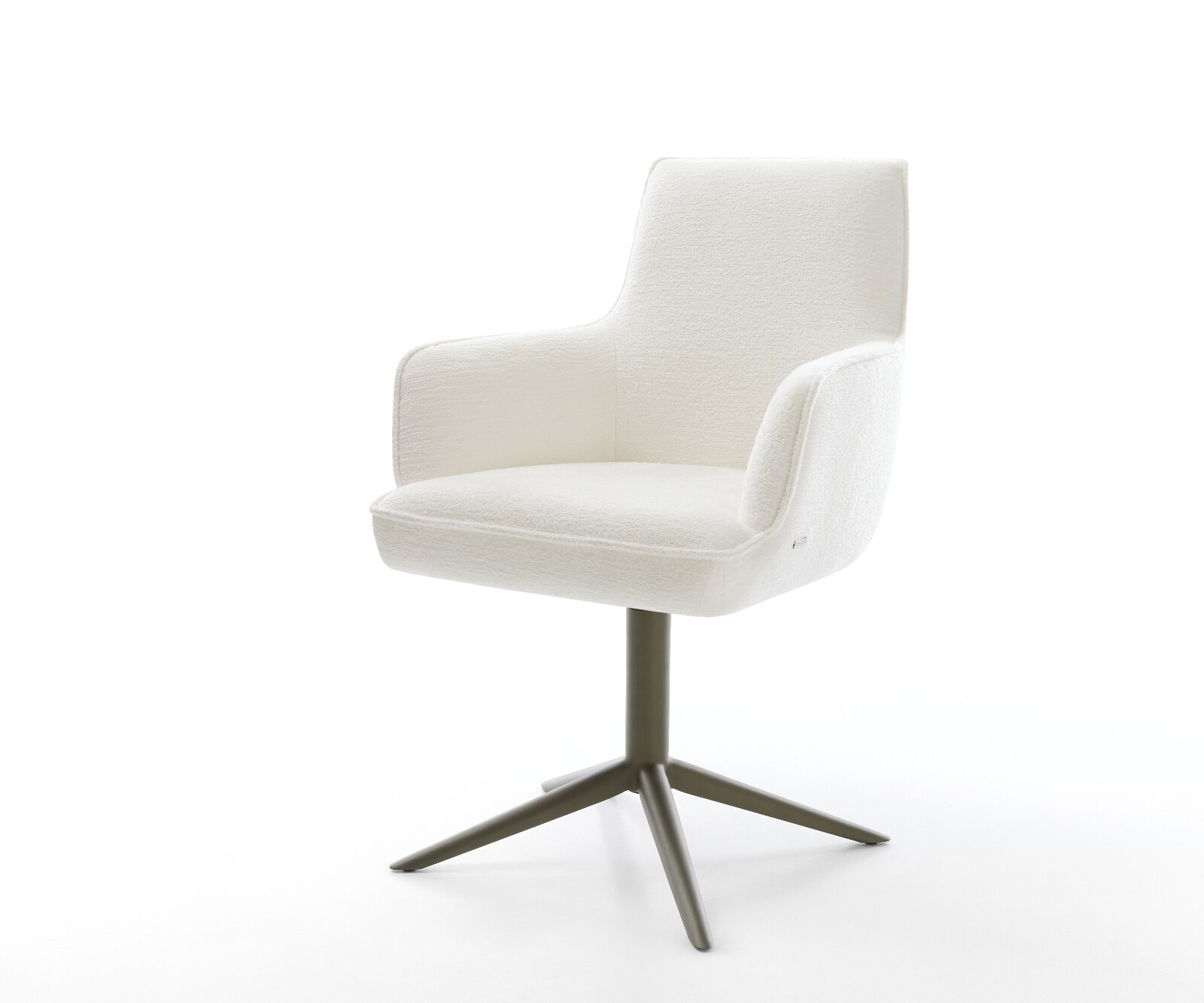 Chaise-pivotante Heira-Flex avec accoudoirs bouclé doux beige pied de chaise 4 branches aspect titane pivotement sur 360° fonction bascule resorts ensachés 1