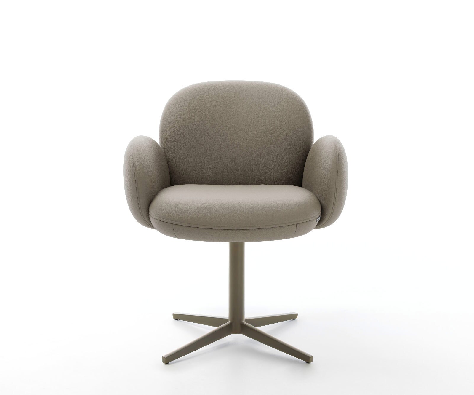 Chaise-pivotante Nube-Flex avec accoudoirs cuir de vache couleur boue pied de chaise 4 branches aspect titane pivotement sur 360° ressorts ensachés 1 Chaise-pivotante Nube-Flex avec accoudoirs cuir de vache couleur boue pied de chaise 4 branches aspect titane pivotement sur 360° ressorts ensachés 1