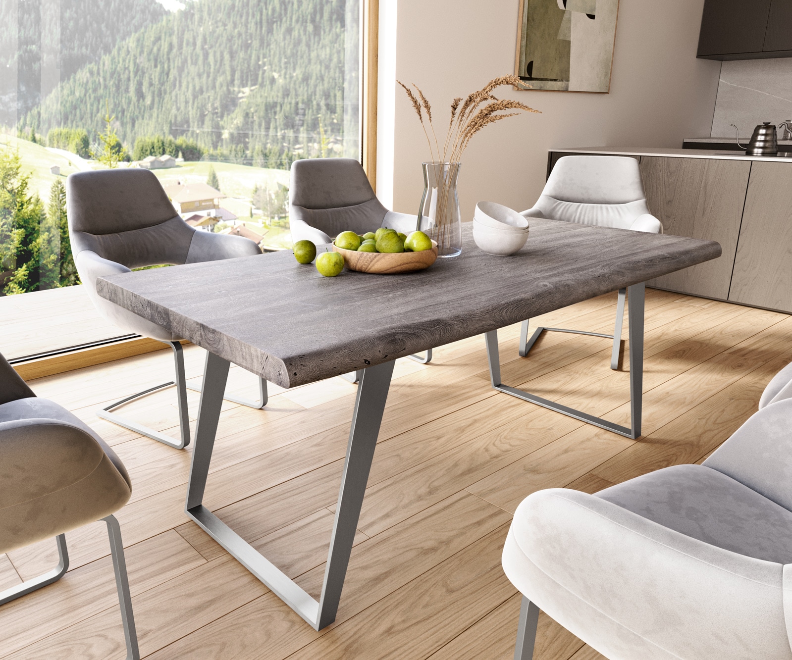 Table-à-manger Edge 180x90 XL acacia platine métal incliné Live-Edge