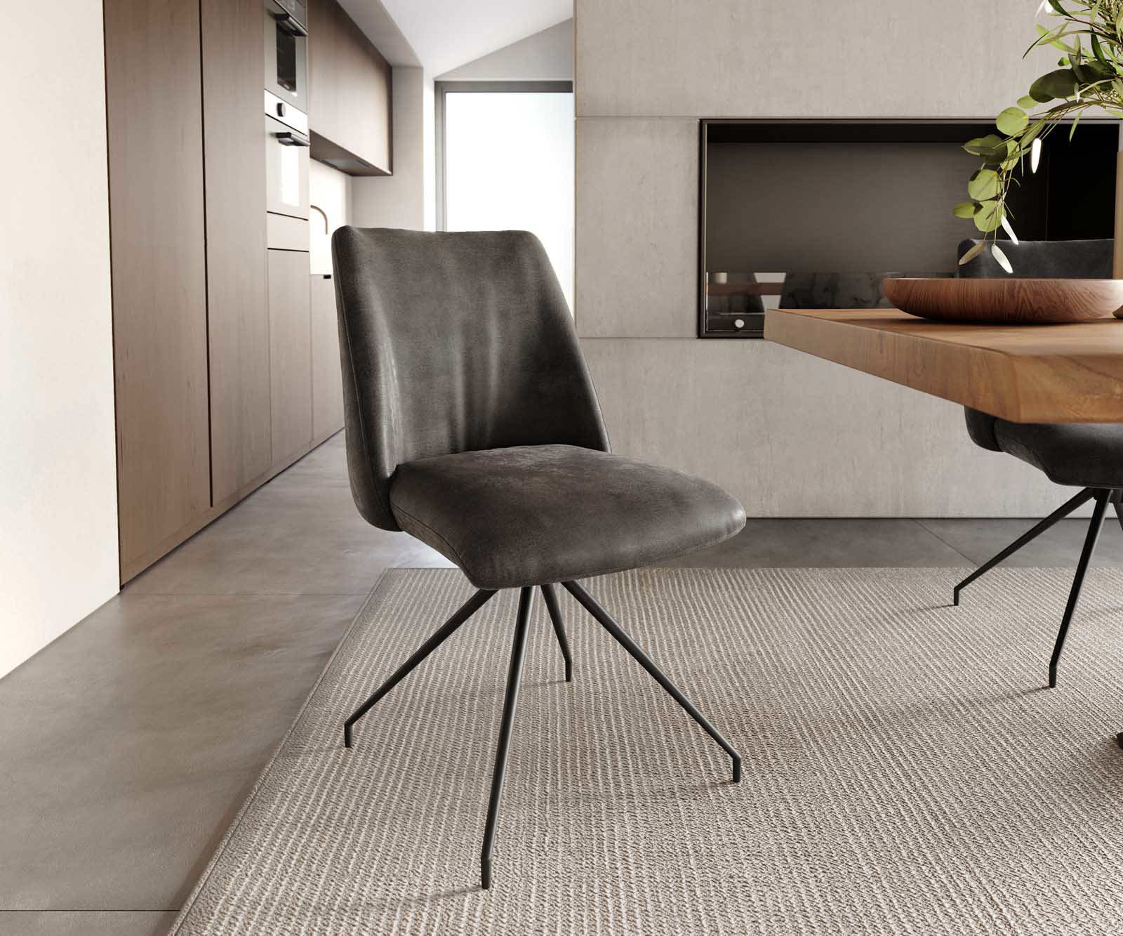 Chaise-pivotante Elso-Flex microvelours anthracite vintage pied croisé conique noir pivotement sur 180° ressorts ensachés