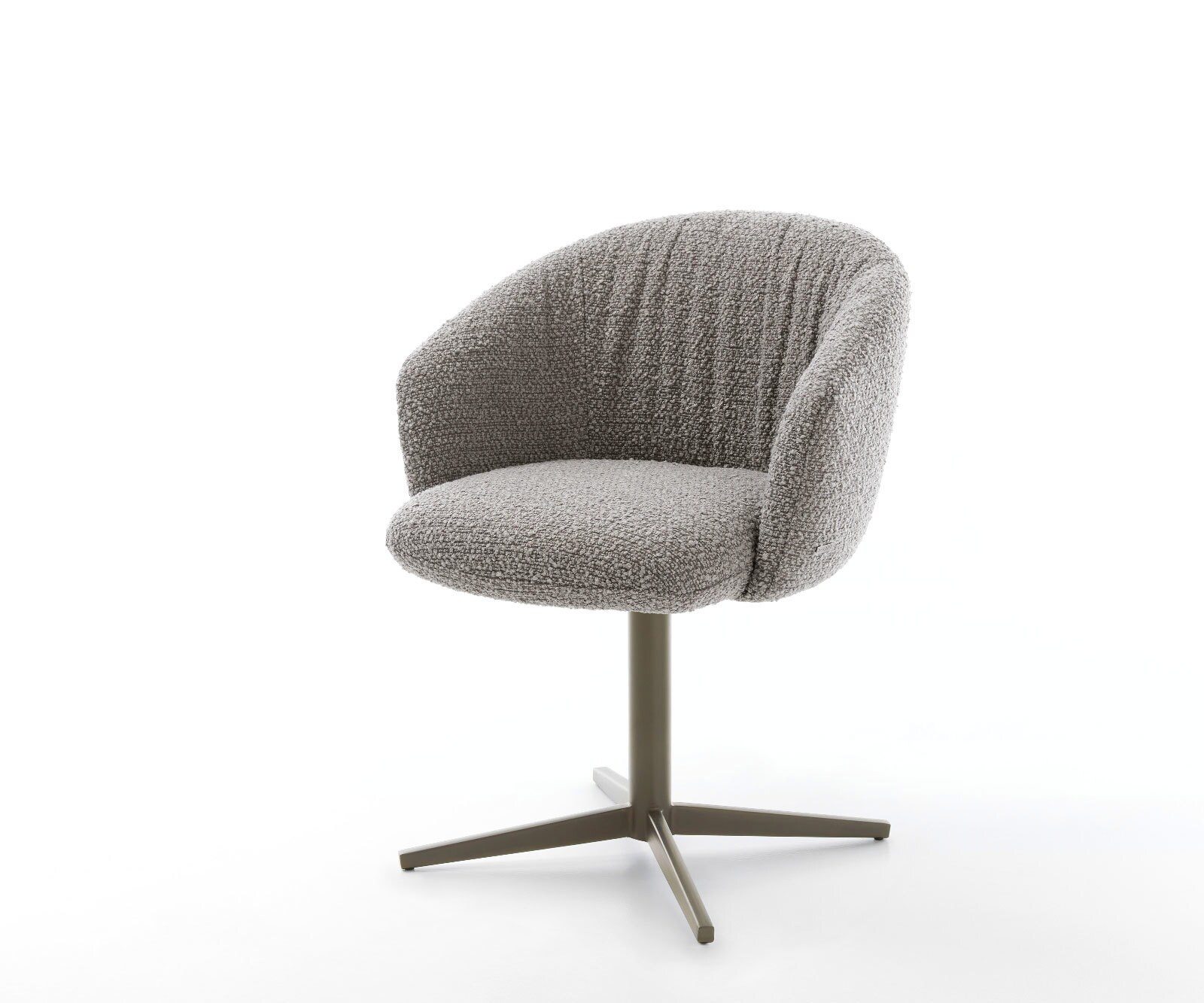 Chaise-pivotante Caja-Flex avec accoudoirs bouclé gris argenté pied de chaise 4 branches aspect titane pivotement sur 360° ressorts ensachés