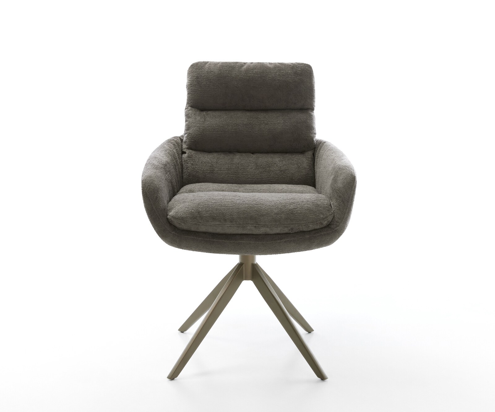 Chaise-pivotante Abelia-Flex avec accoudoirs bouclé doux couleur boue pied croisé large aspect titane pivotement sur 360° fonction bascule 1