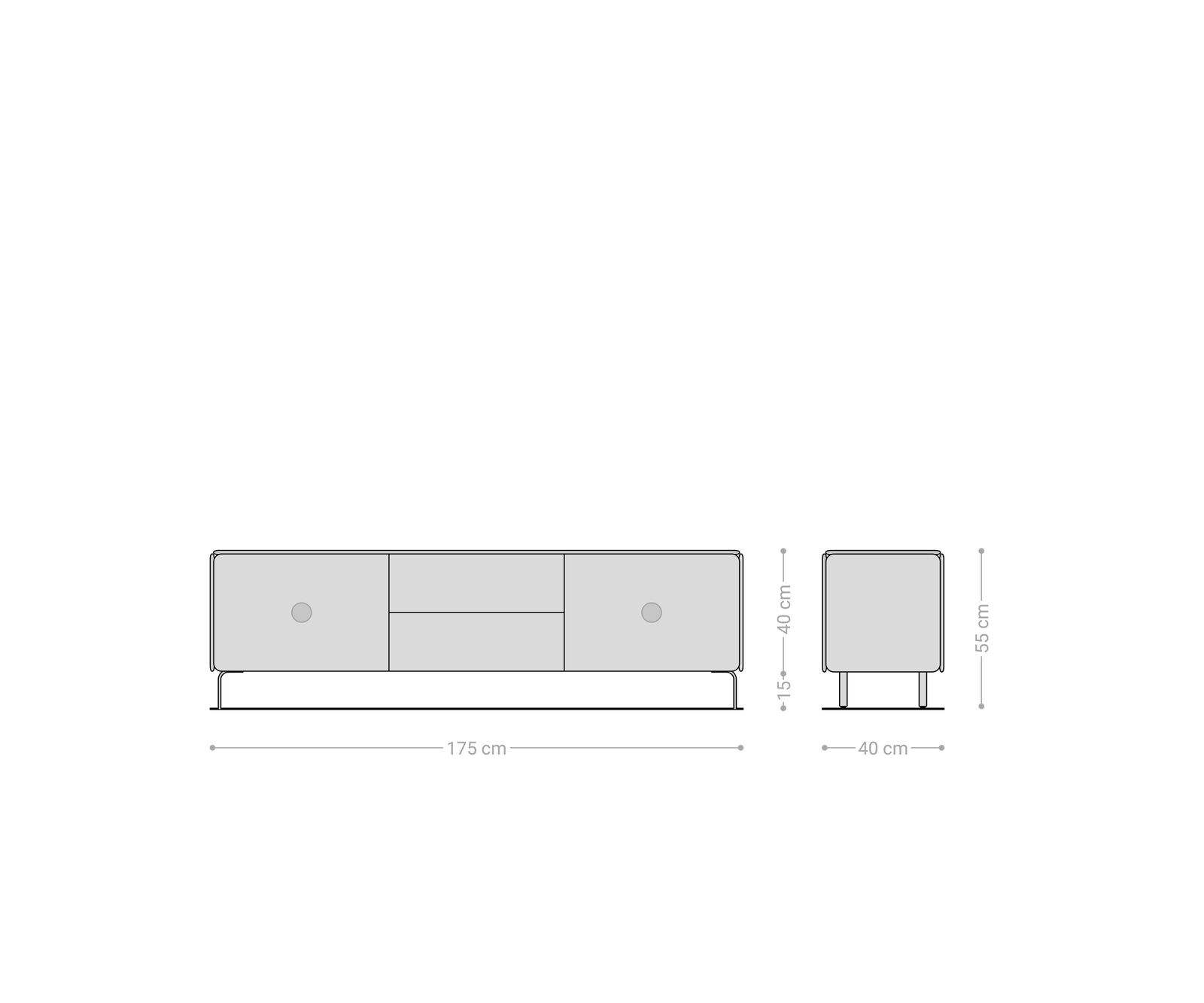 Meuble-TV Shavani 175 cm, acacia naturel, 2 portes, 2 tiroirs, pieds en L, métal noir 6