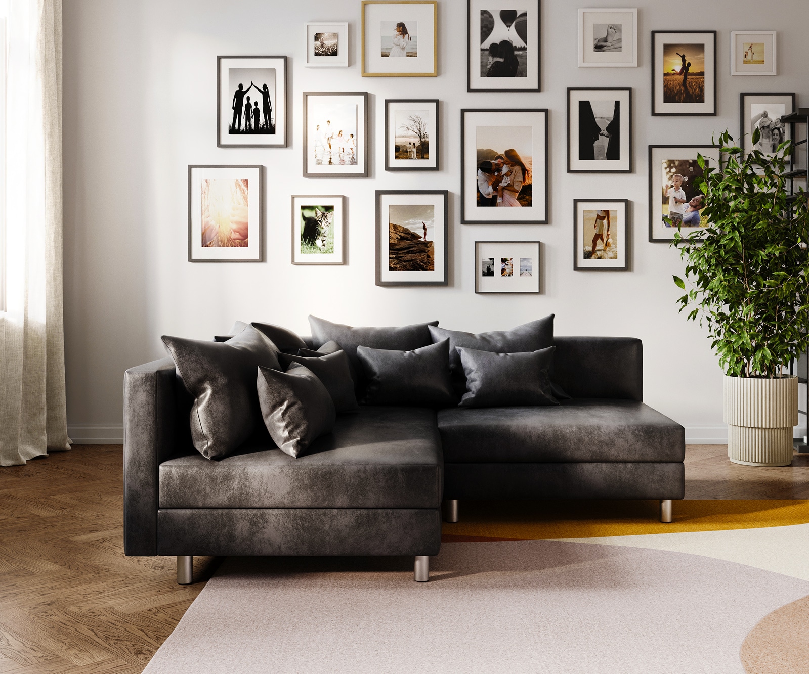 Canapé Clovis anthracite look antique ottoman gauche canapé module 2 Canapé Clovis anthracite look antique ottoman gauche canapé module 2