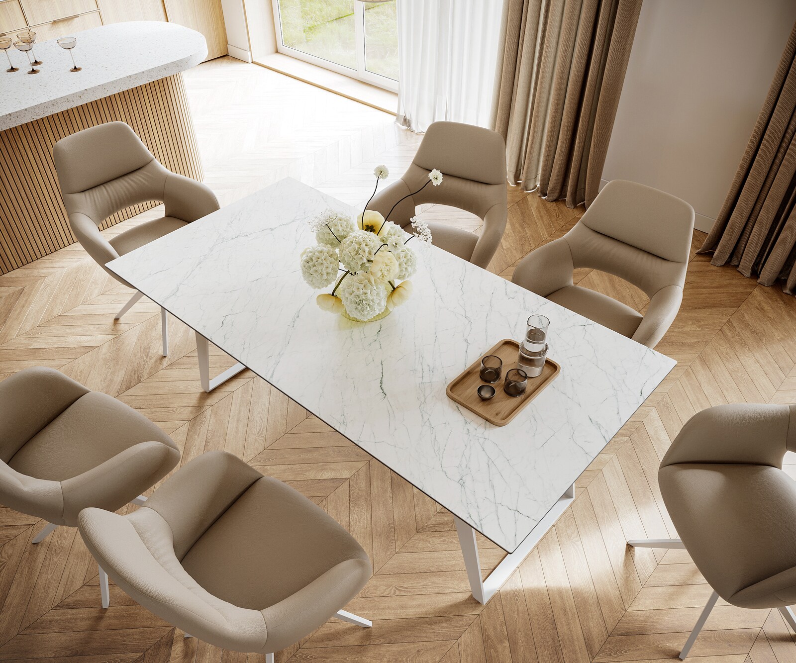 Table à manger Edge 200x100 cm Céramique Laminam®Statuarietto Blanc Métal Oblique Blanc 4