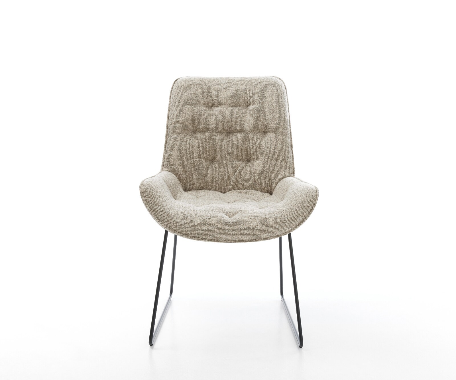 Chaise-de-salle-à-manger Taimi-Flex tissu tissé doux beige pied trapèze noir 2