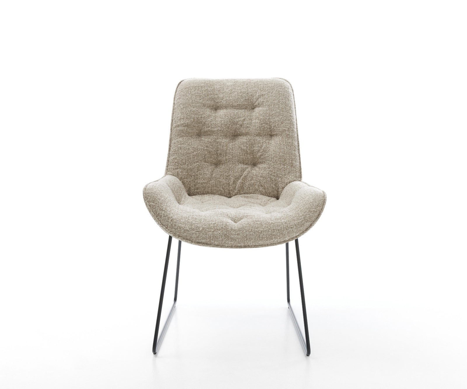 Chaise-de-salle-à-manger Taimi-Flex tissu tissé doux beige pied trapèze noir 2