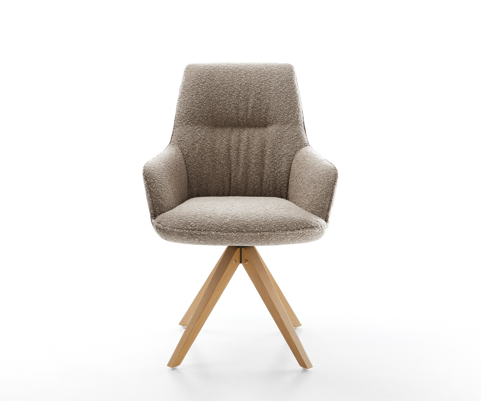 Chaise-pivotante Zelia-Flex avec accoudoirs bouclé boue pied en bois angulaire naturel pivotement sur 180° ressorts ensachés 1