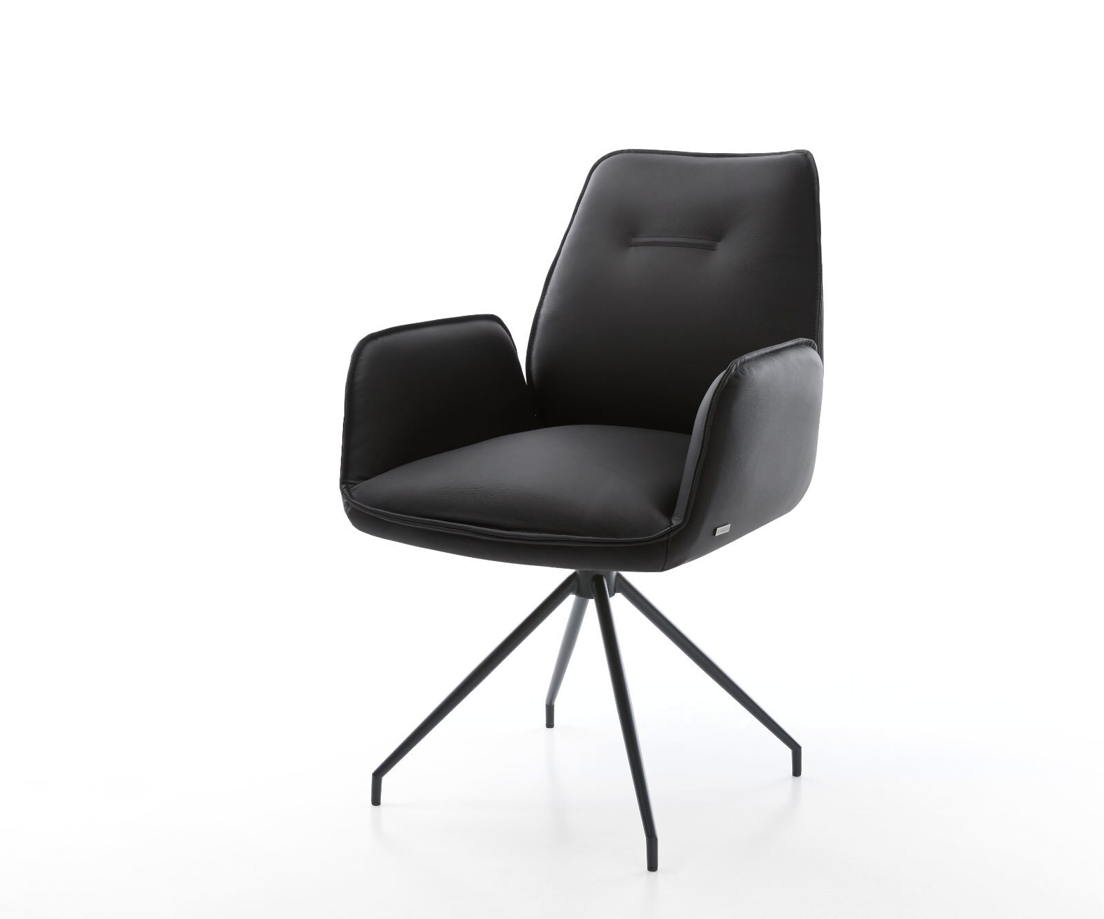 Chaise-de-salle-à-manger Zoa-Flex cuir de vache noir pied croisé conique noir ressorts ensachés