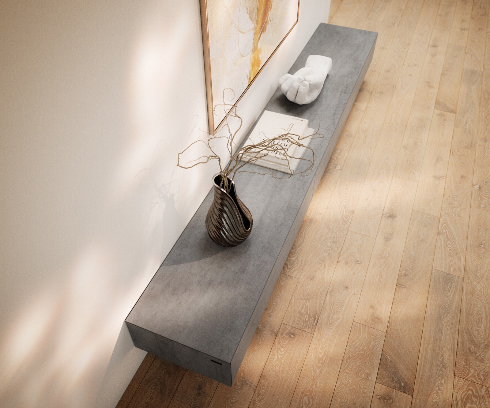 Meuble-TV Cuor 250 cm Céramique Béton gris 1 Clapet 1 Tiroir Flottant 4