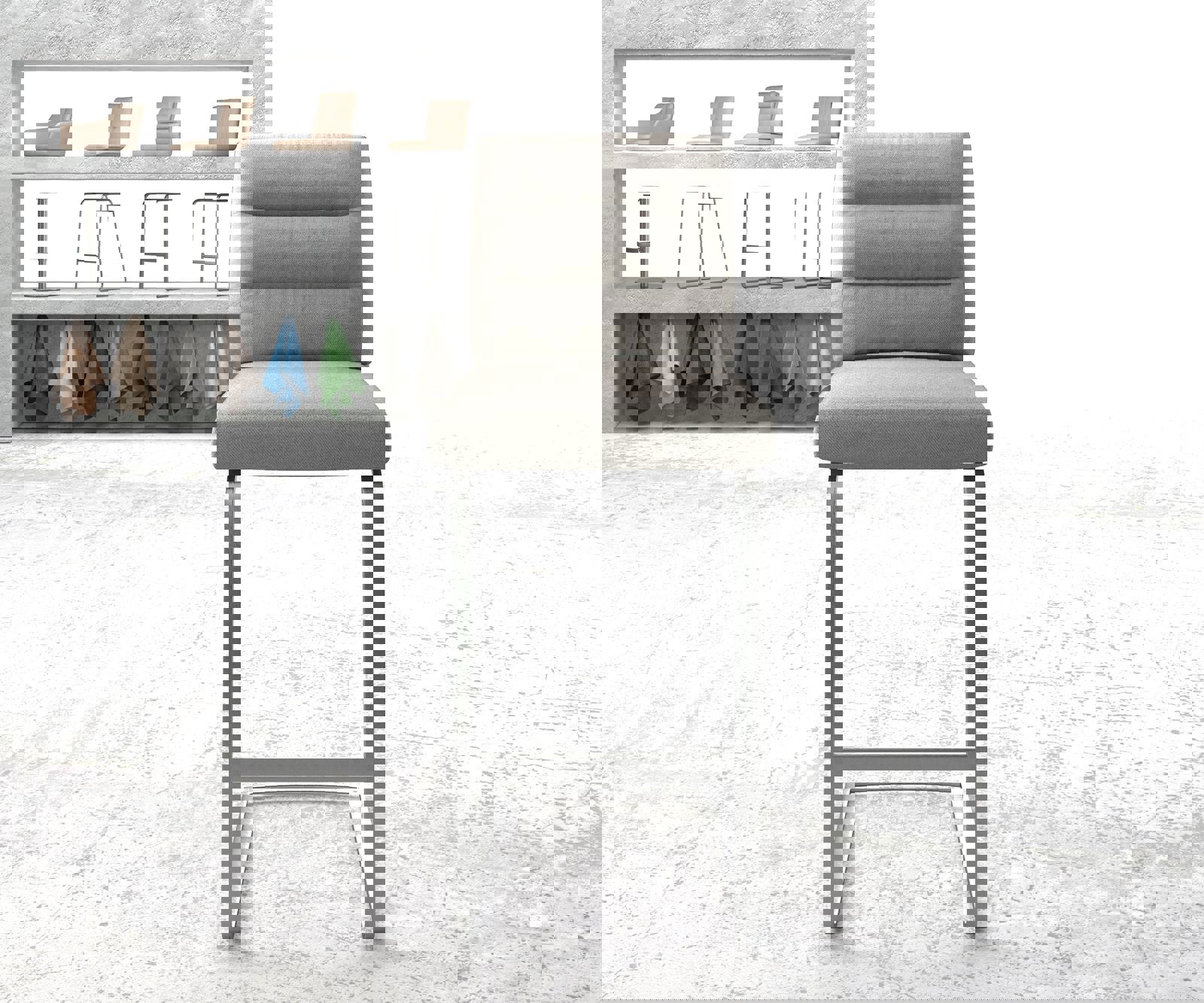Chaise-de-bar Pela-Flex rayures gris clair chaise cantilever acier plat inoxydable 1