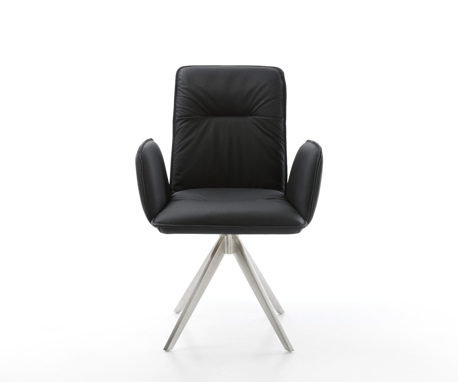 Chaise-de-salle-à-manger Vinja-Flex cuir de vache noir pied croisé angulaire acier inoxydable brossé 1 Chaise-de-salle-à-manger Vinja-Flex cuir de vache noir pied croisé angulaire acier inoxydable brossé 1