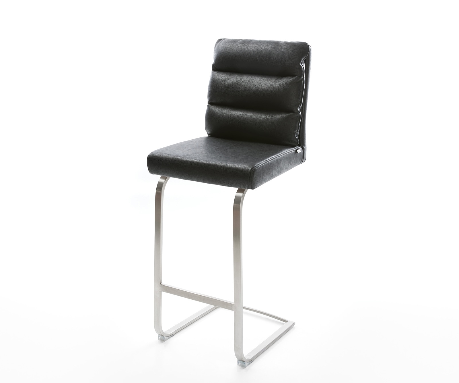 Chaise-de-bar Pela-Flex cuir véritable noir chaise cantilever acier plat inoxydable Chaise-de-bar Pela-Flex cuir véritable noir chaise cantilever acier plat inoxydable