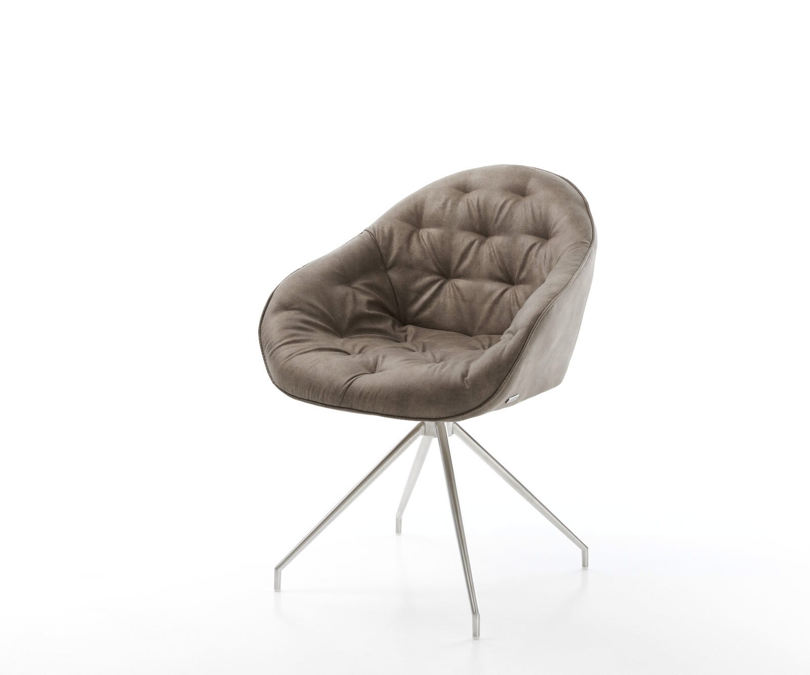 Chaise-de-salle-à-manger Gaio-Flex microvelours taupe vintage pied croisé conique acier inoxydable brossé