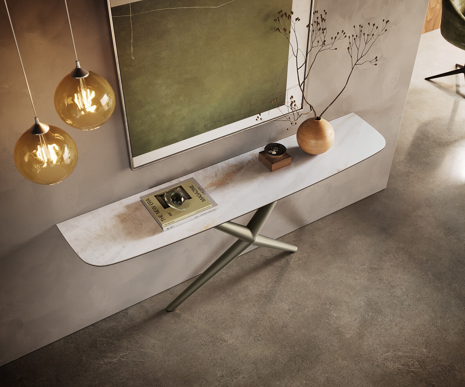Console Edge forme bateau 180x40 cm Céramique Onyx Pearl Estelo Métal Effektfinish Titan 2