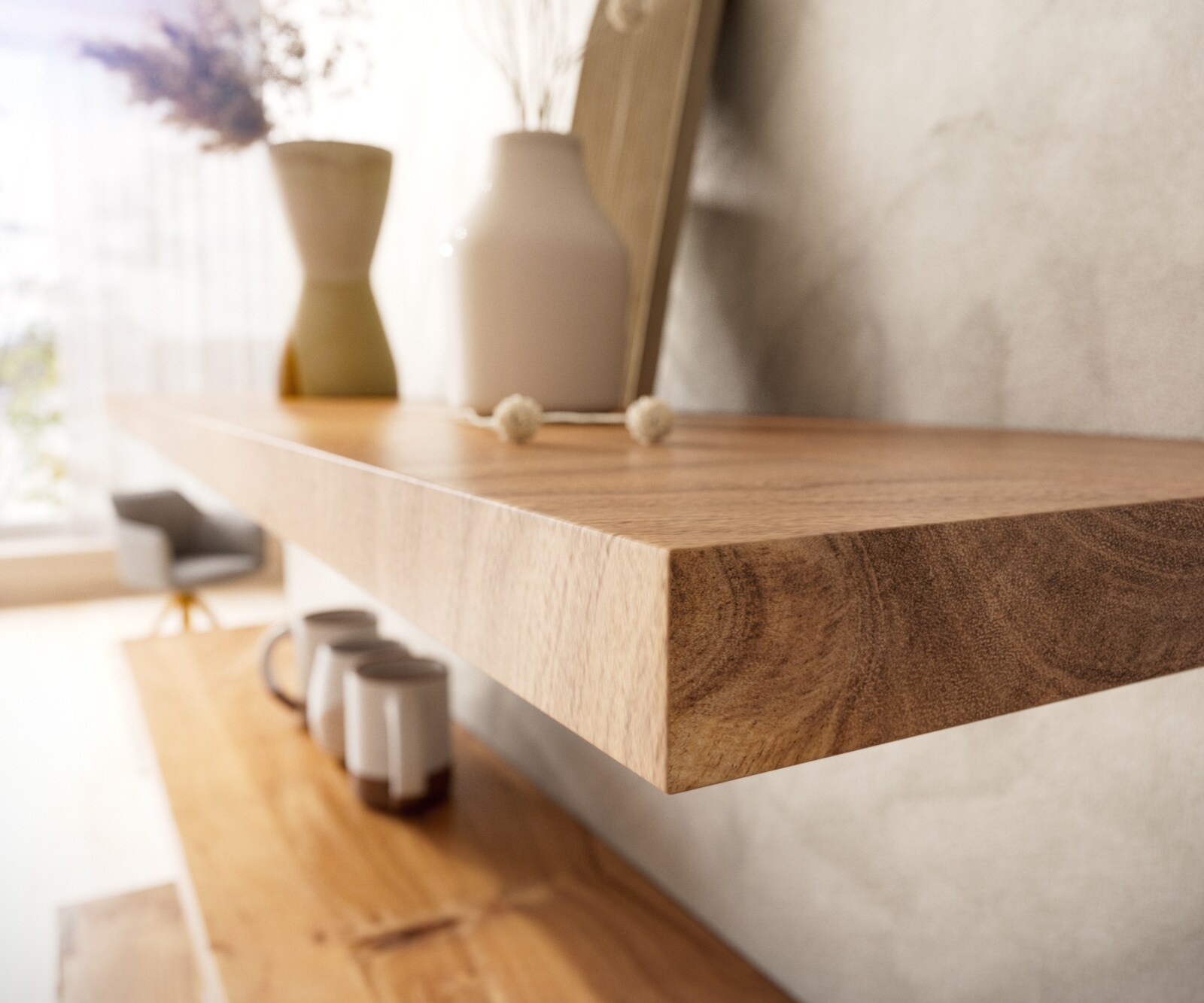 Étagère-murale Edge 145 cm Acacia naturel bord droit massif 3