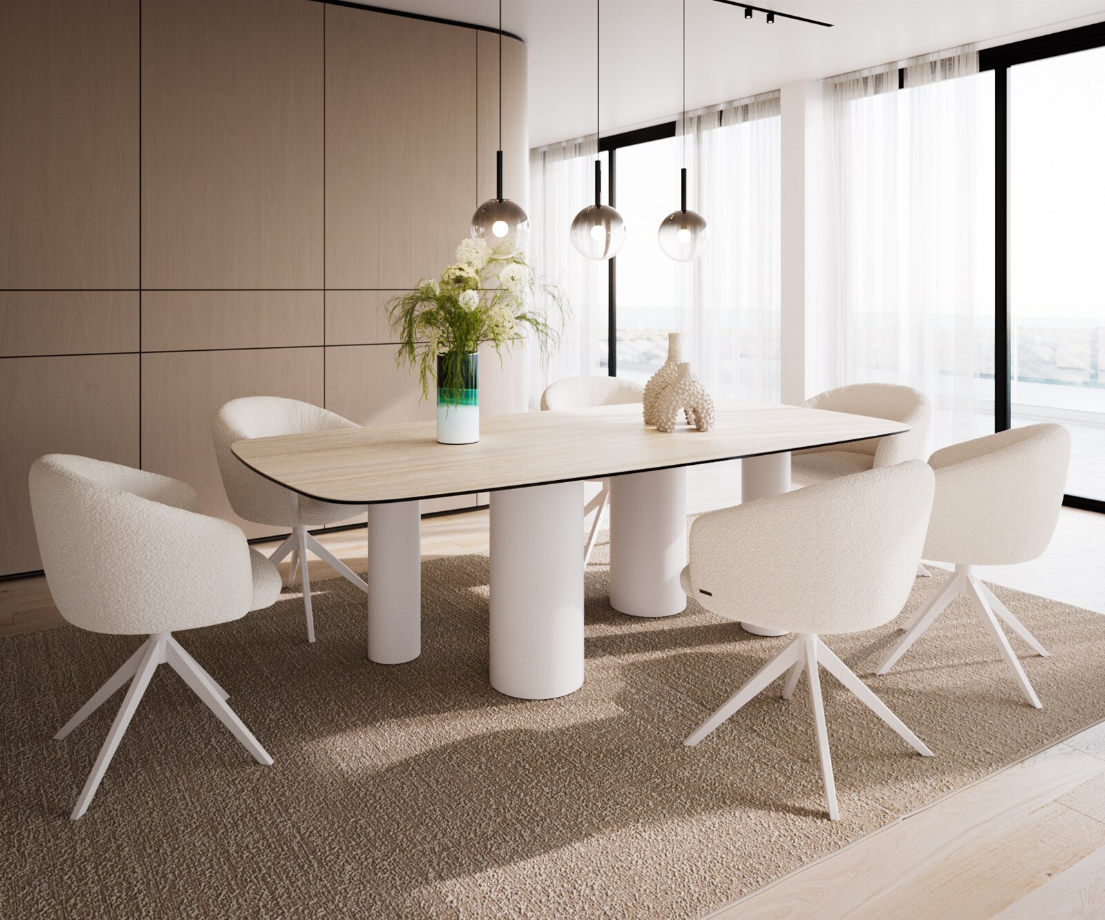 Table à manger Edge Boot 240x120 Céramique Travertin Nature Pilier Métal Blanc 5