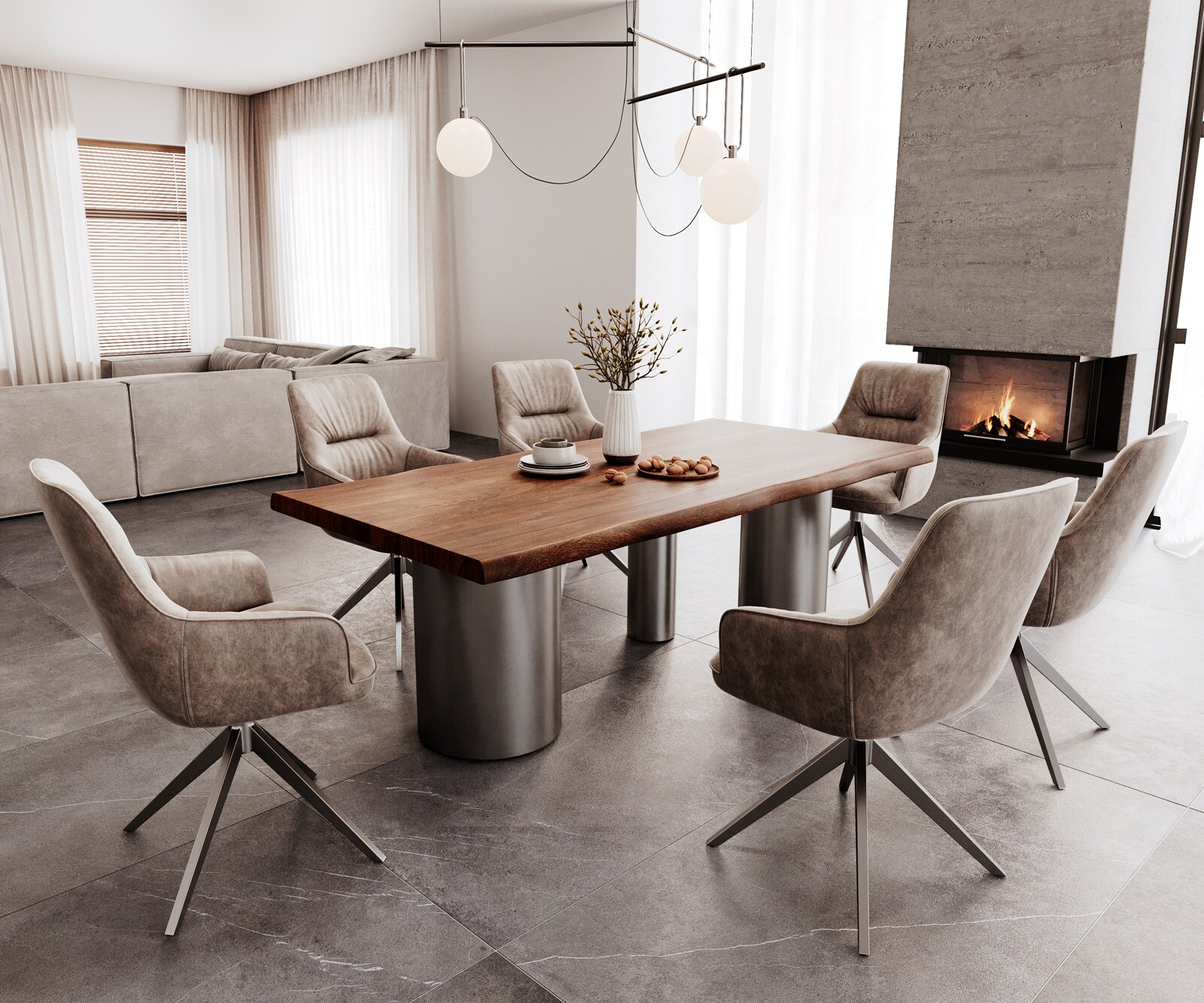 Table à manger Edge 200x100 XL Acacia Marron Troa Acier inoxydable Graphite Live-Edge 5
