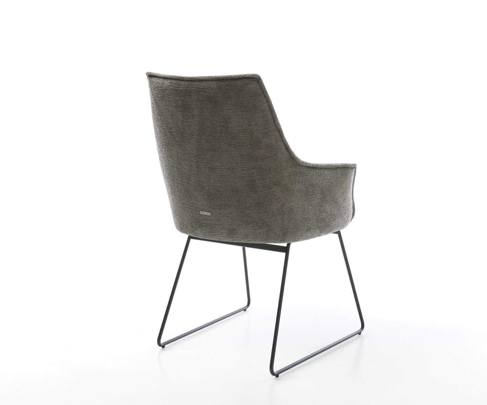 Chaise-de-salle-à-manger Alja-Flex avec accoudoirs bouclé doux couleur boue pied trapèze noir resorts ensachés 4