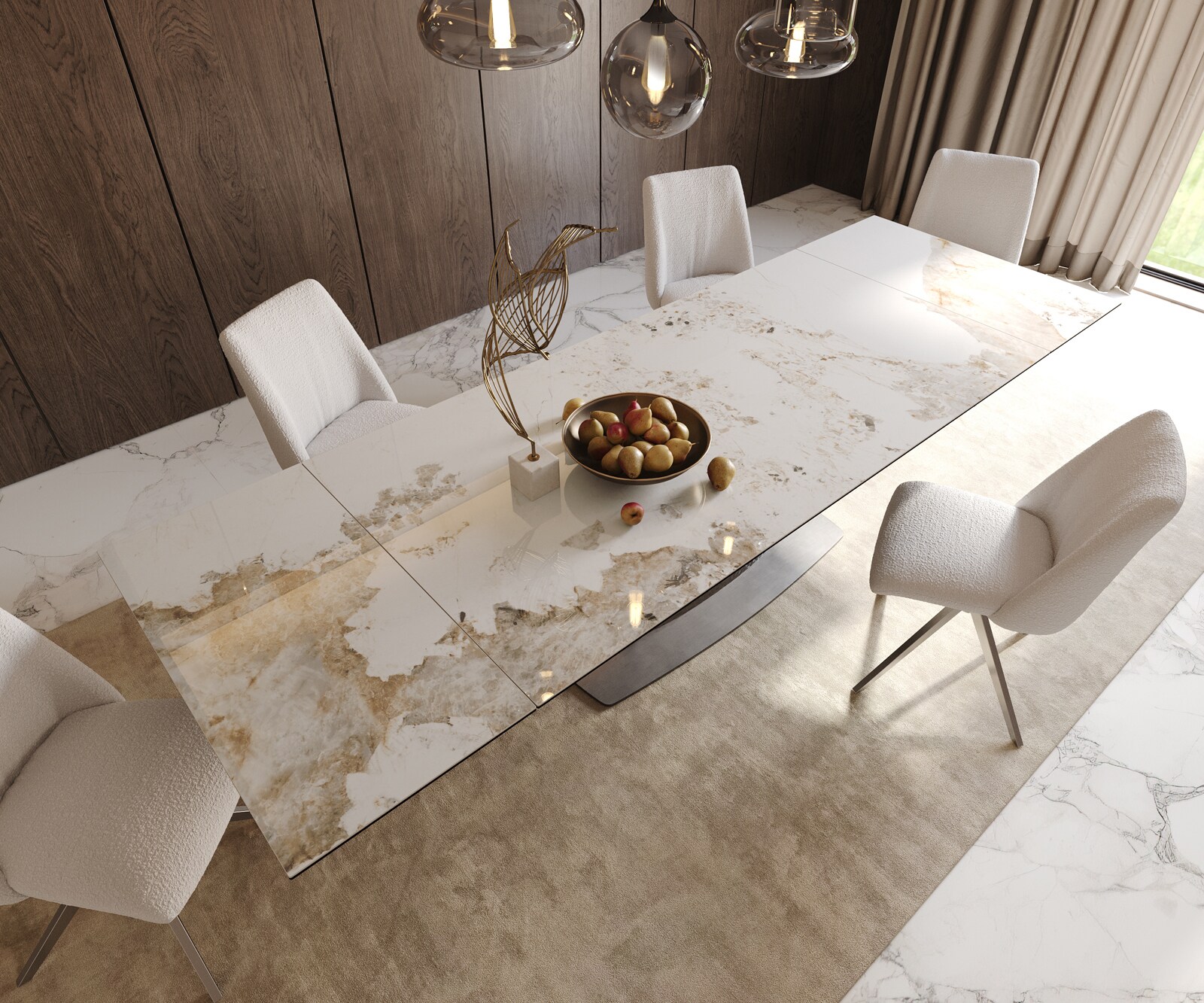 Table à manger Edge 200-300x100 céramique Minas mélange blanc-beige Wave acier inoxydable extensible 5