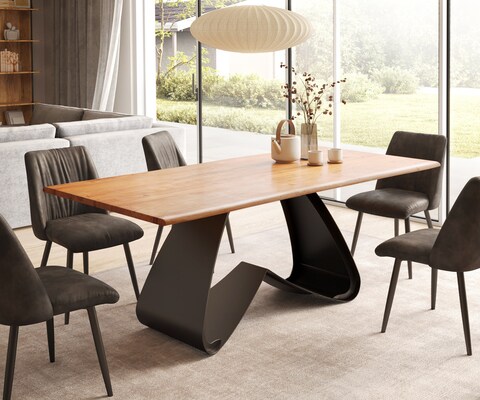Table à manger Edge 200x100 Acacia Nature Cadre en W Métal Noir Live-Edge