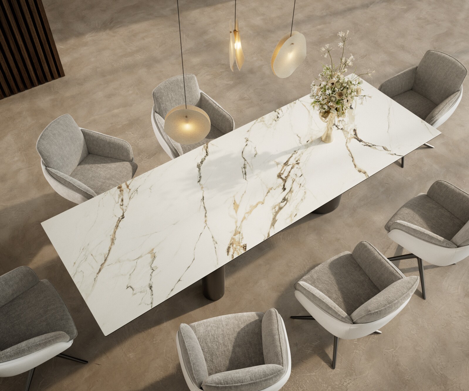 Table à manger Edge 300x100 Céramique Calacatta Luxe Blanc-Doré-Gris Troa Acier inoxydable Graphite 3