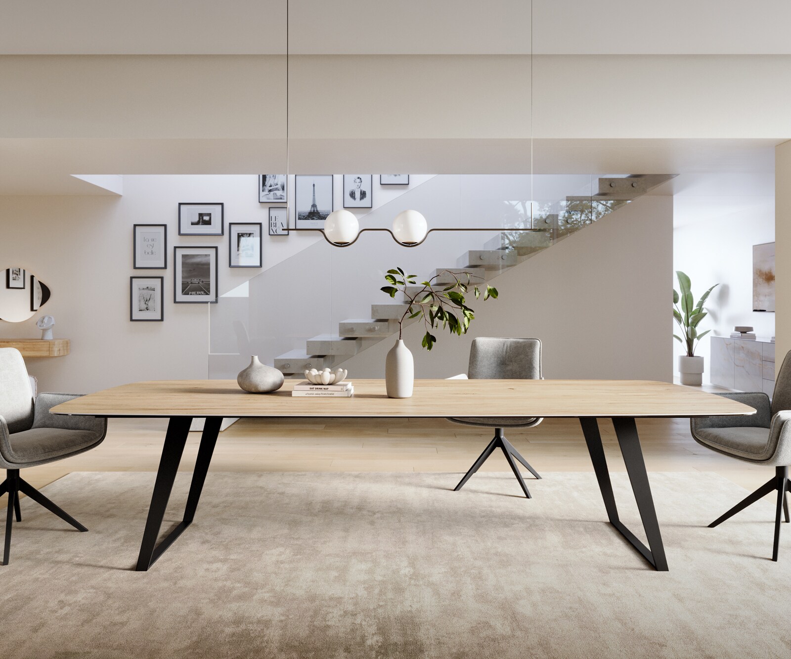 Table à manger Edge Boot 300x120 cm Céramique Laminam® Sabbia Eichefarbig Métal Schräg Noir 2