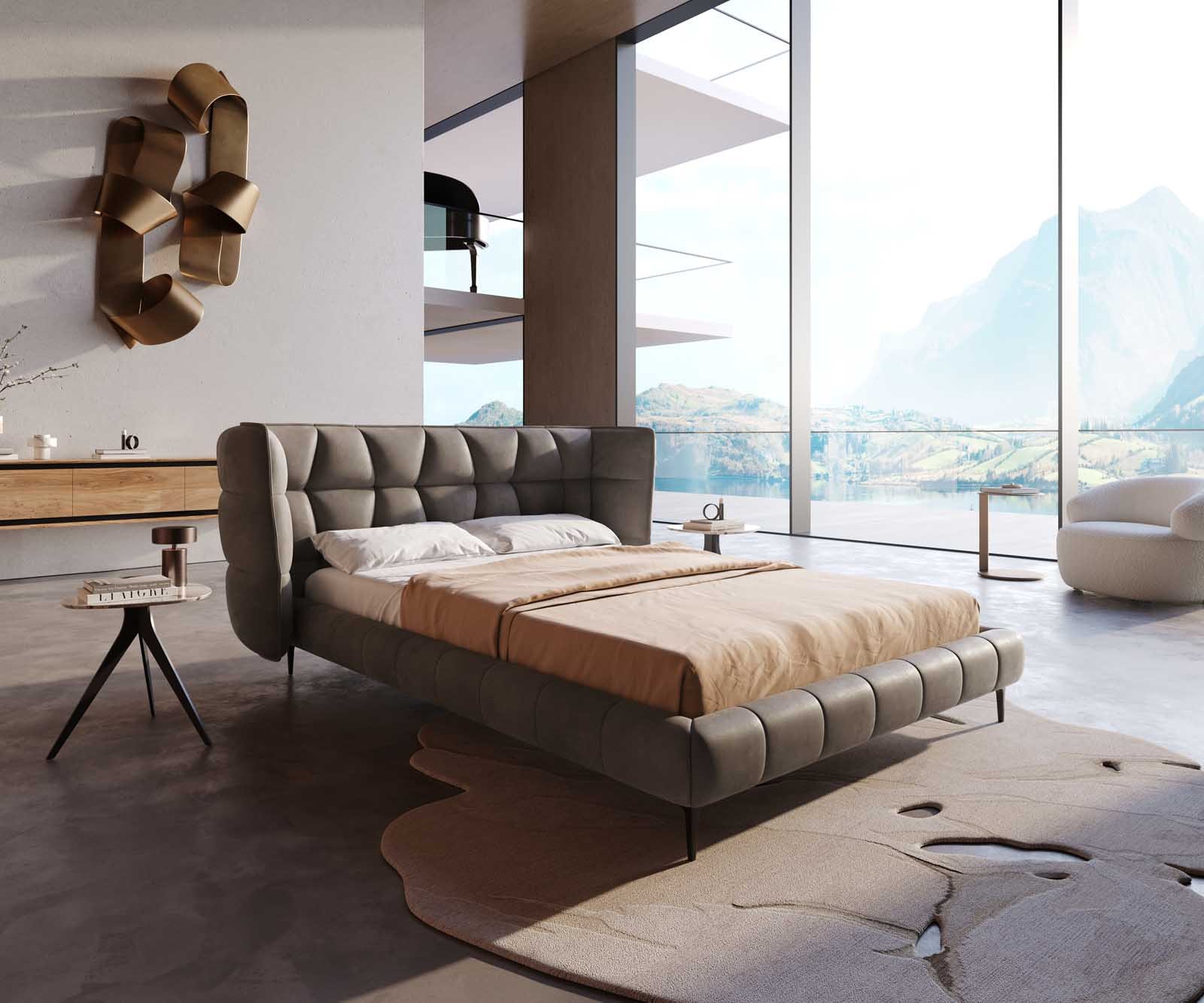 Sommier rembourré Capujo 140x200 cm microfibre taupe vintage Sommier rembourré Capujo 140x200 cm microfibre taupe vintage