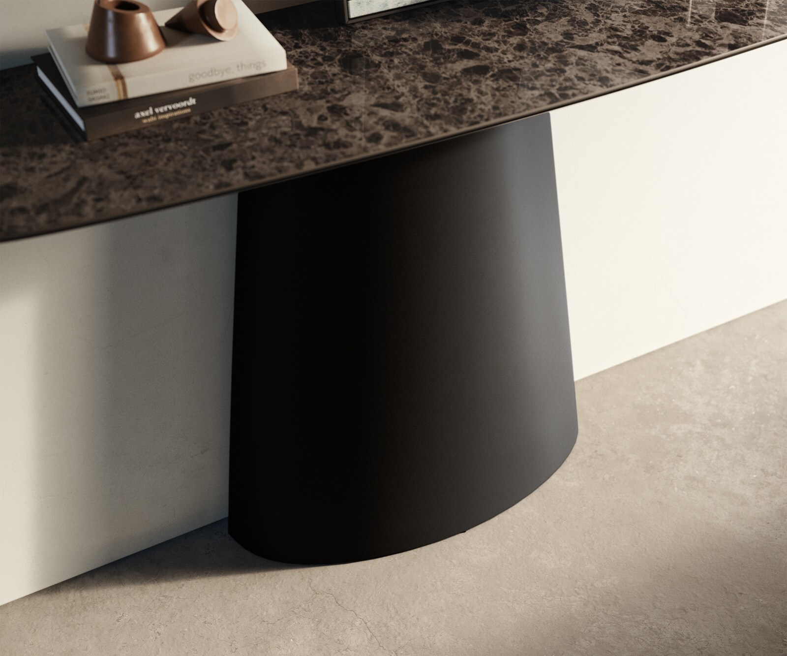 Console Edge forme bateau 140x40 cm Céramique Emperador Extra Lucidato Dunkelbraun Conos Métal Noir 5