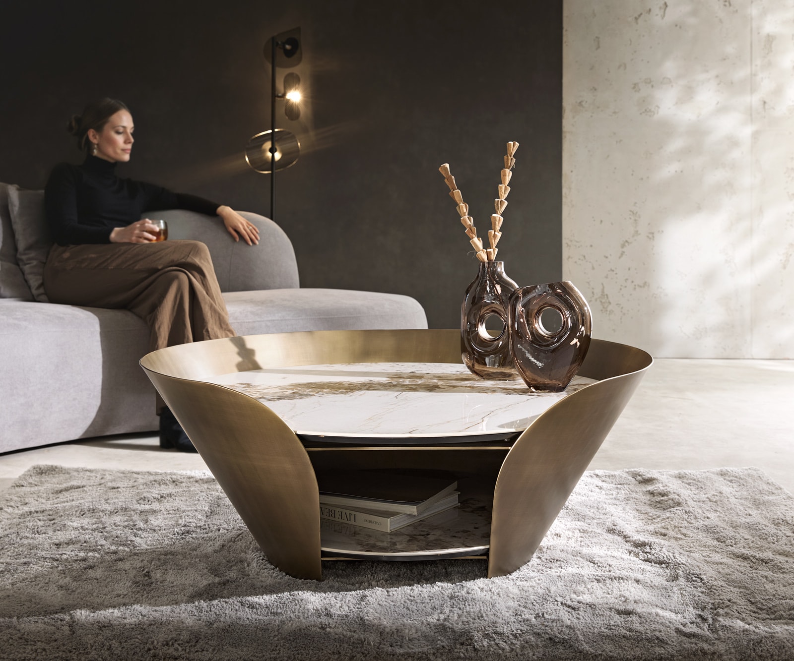 Table-basse Skafi 100x40 cm céramique Minas Melange Metallic Gold Table-basse Skafi 100x40 cm céramique Minas Melange Metallic Gold