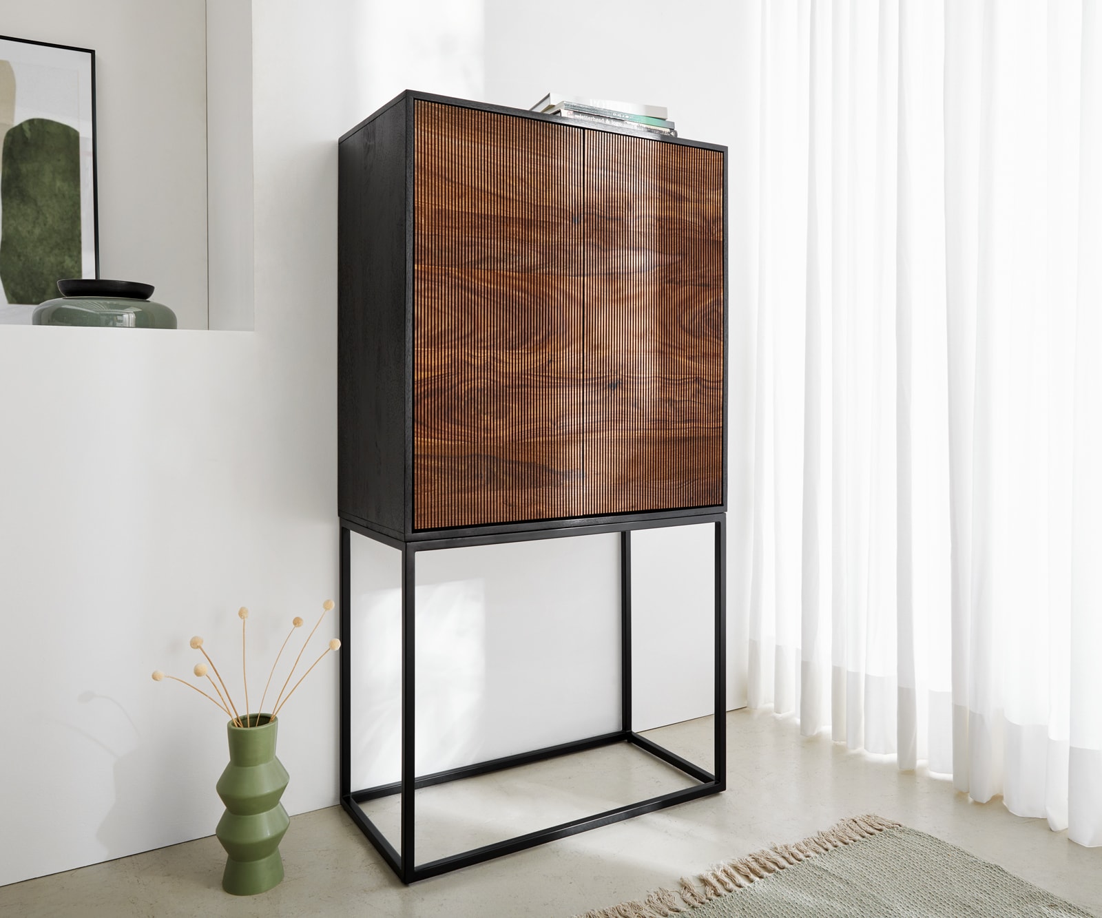 Buffet-haut Vaag 80x150 cm Sheesham Nature Manguier Noir Métal Noir 2 portes Buffet-haut Vaag 80x150 cm Sheesham Nature Manguier Noir Métal Noir 2 portes