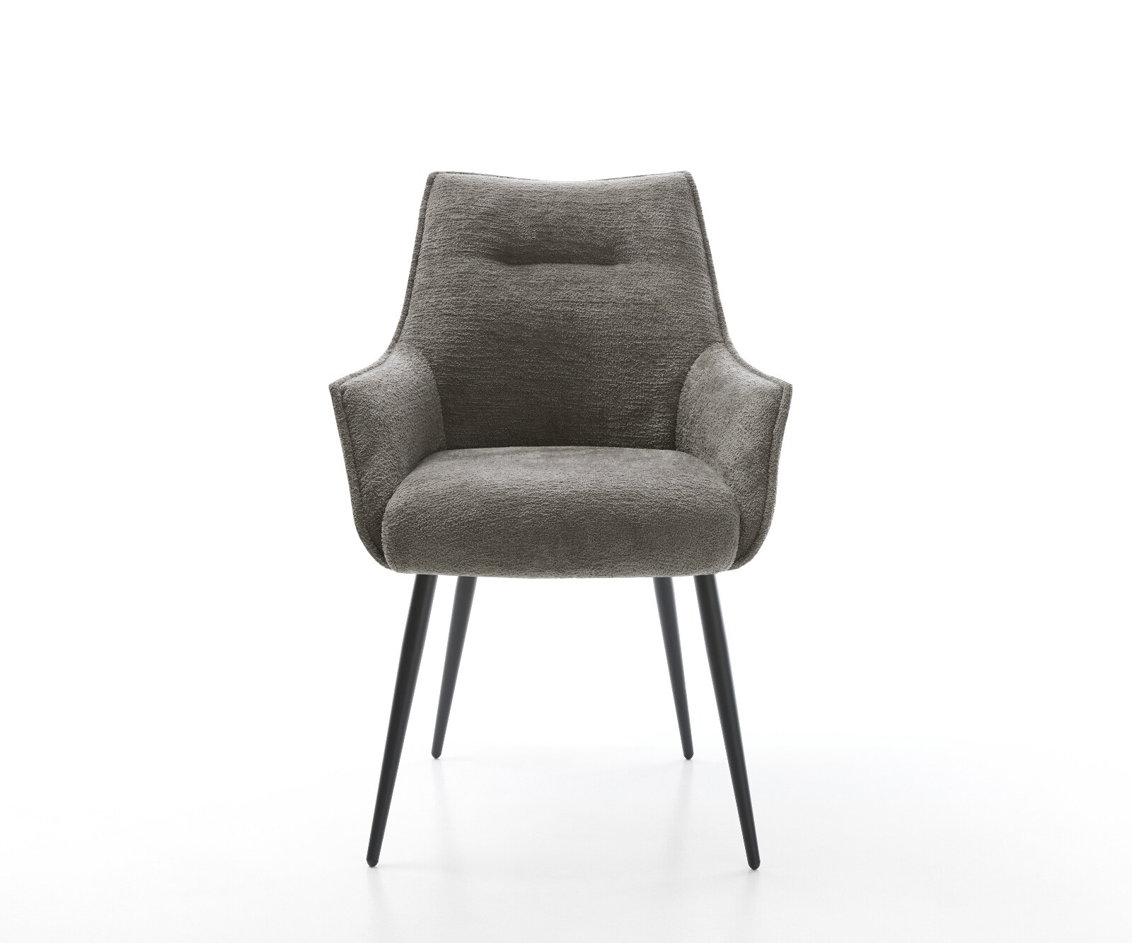 Chaise-de-salle-à-manger Alja-Flex avec accoudoirs bouclé doux couleur boue 4 pieds coniques noir resorts ensachés 1