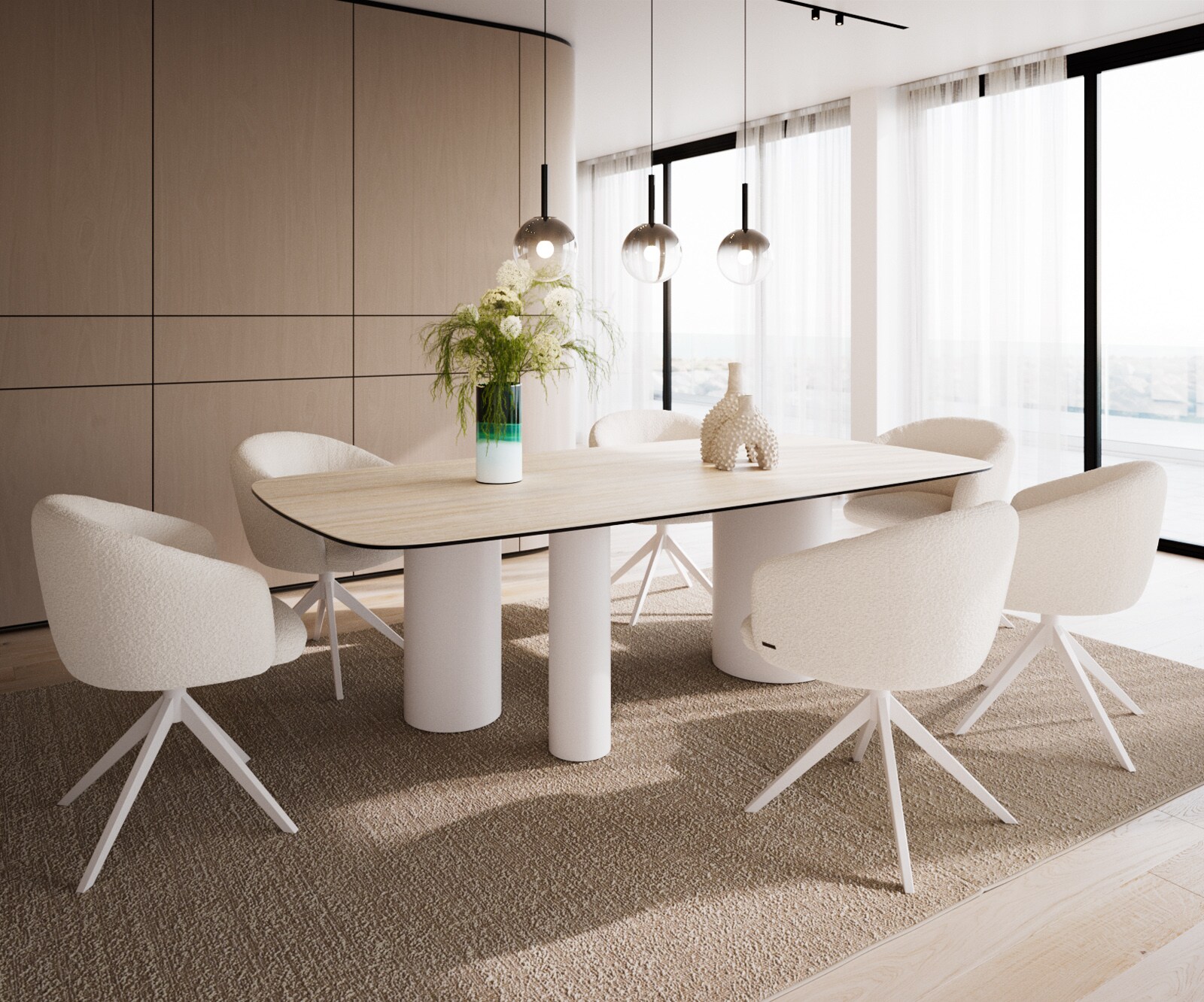Table à manger Edge Boot 240x120 Céramique Travertin Nature Troa Métal Blanc 5