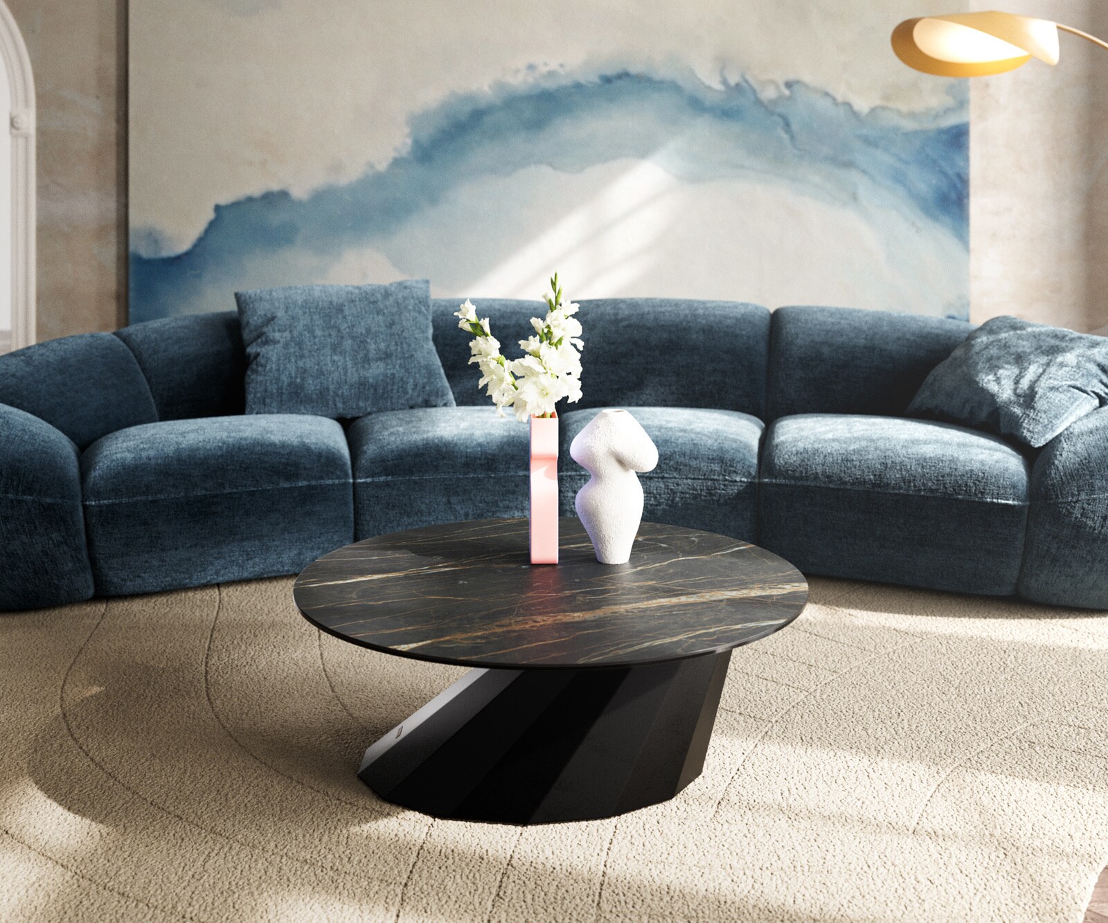 Table basse Edge rond 90x90 cm céramique Laminam® Noir Desir brun Parabi métal noir 2