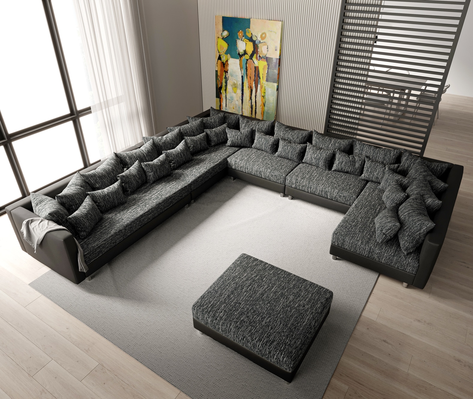 Canapé-panoramique Clovis XXL Tabouret noir pouf gauche Modulable 2