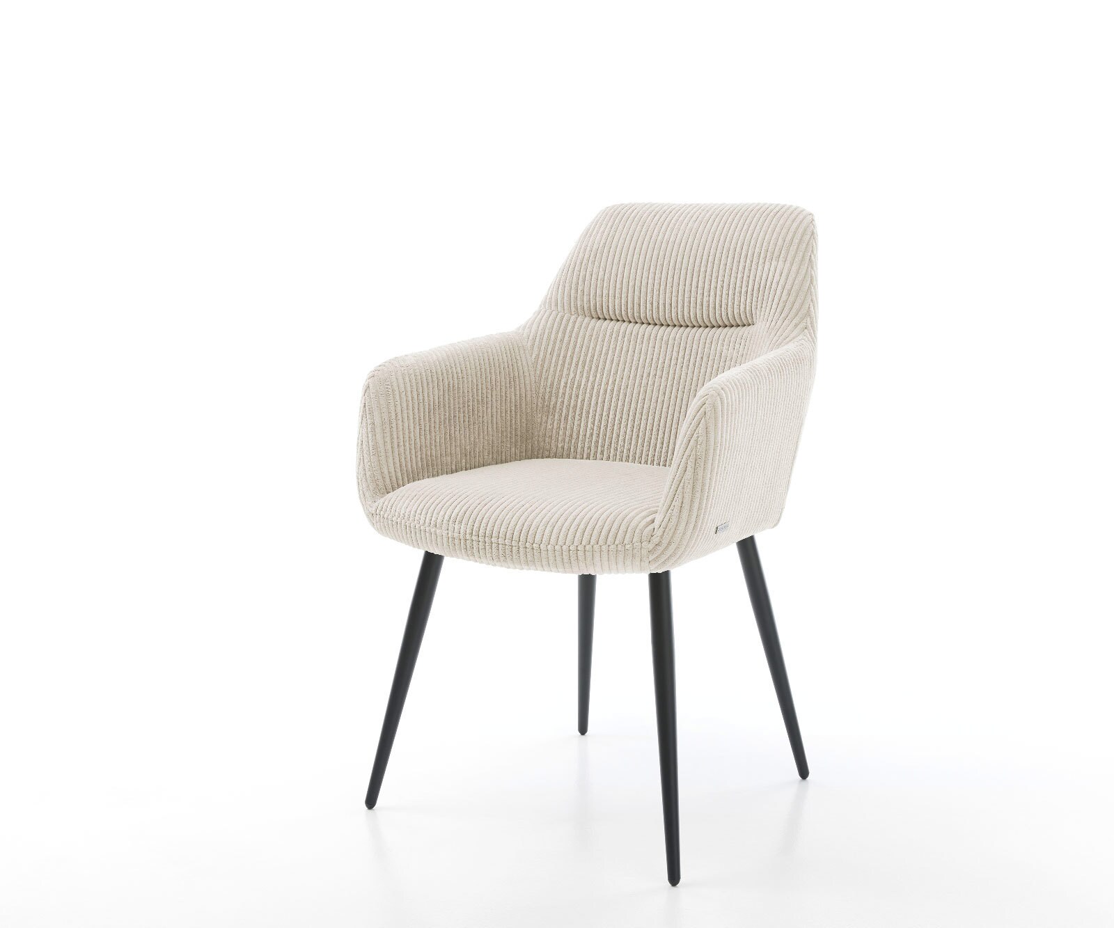 Chaise-de-salle-à-manger Pejo-Flex côtelé beige vintage 4 pieds coniques noir ressorts ensachés