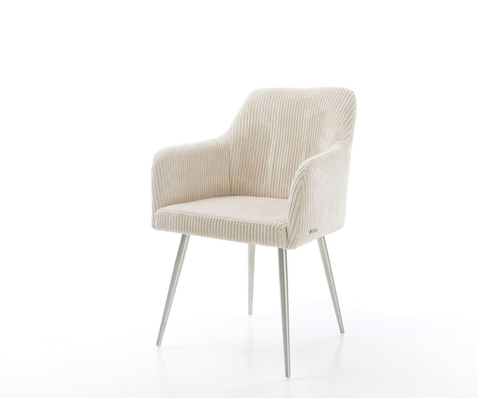 Chaise-de-salle-à-manger Greg-Flex côtelé beige vintage 4 pieds coniques acier inoxydable brossé ressorts ensachés Chaise-de-salle-à-manger Greg-Flex côtelé beige vintage 4 pieds coniques acier inoxydable brossé ressorts ensachés