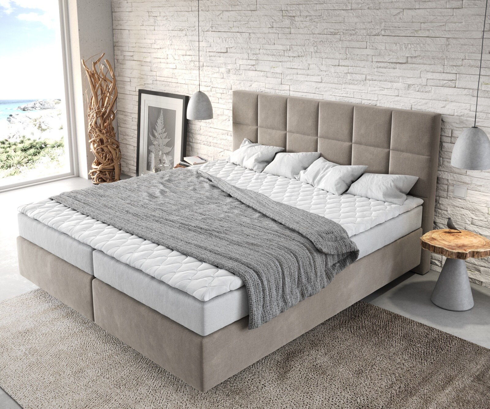 Lit à sommier tapissier Dream-Fine 180x200 Microfibre Beige 3