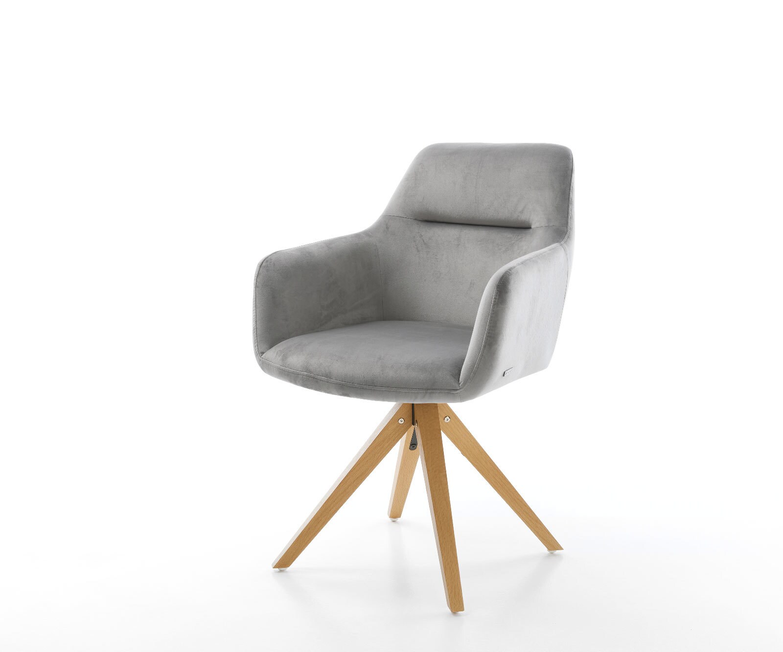 Chaise-de-salle-à-manger Pejo-Flex velours gris pied en bois angulaire naturel ressorts ensachés