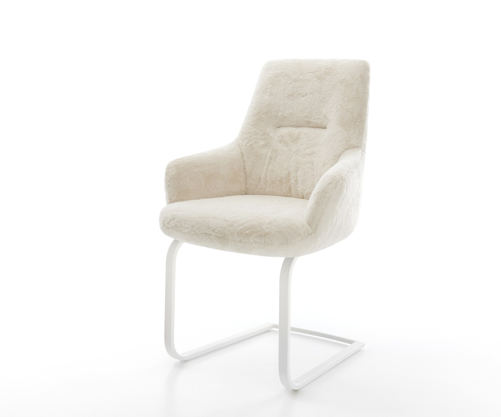 Cantilever Zelia-Flex avec accoudoirs peluche crème-blanc pied cantilever plat blanc ressorts ensachés 1