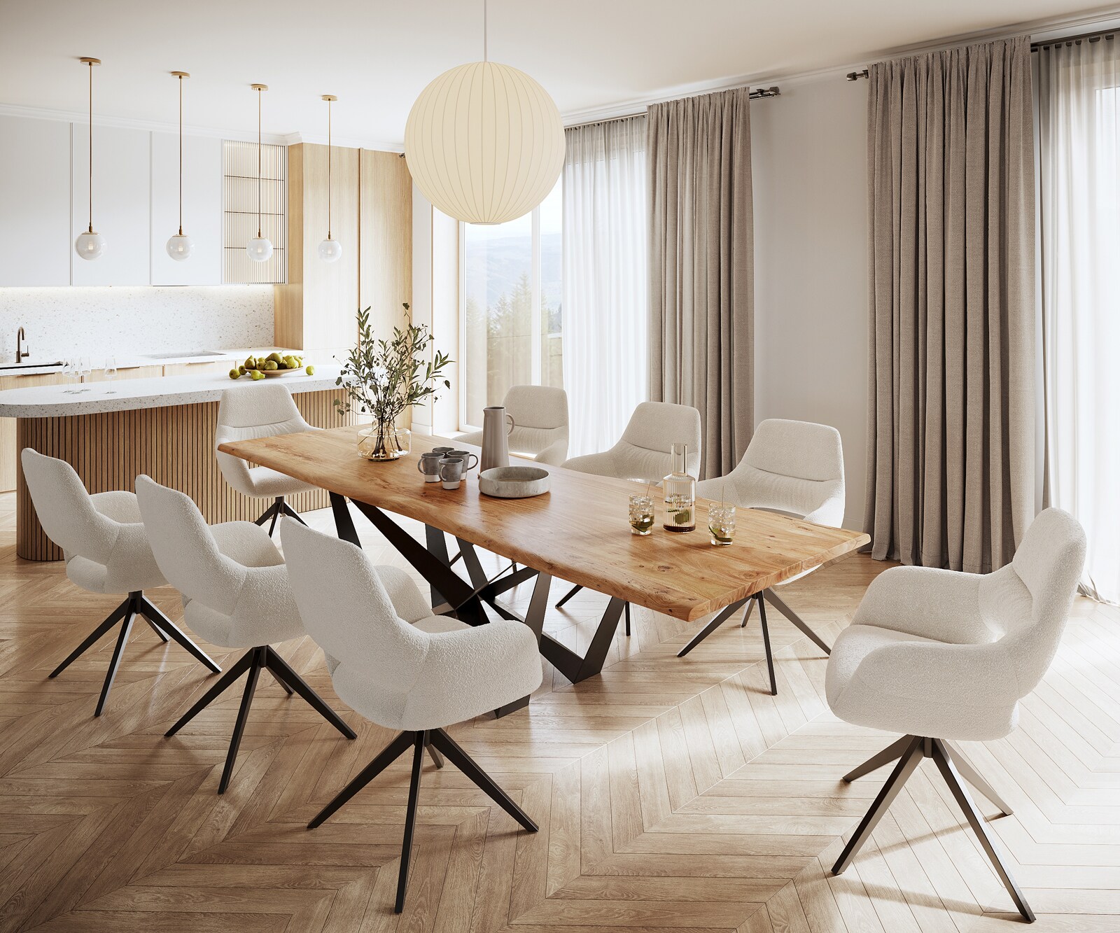 Table à manger Edge 300x100 acacia nature Spider acier plat noir Live-Edge 5