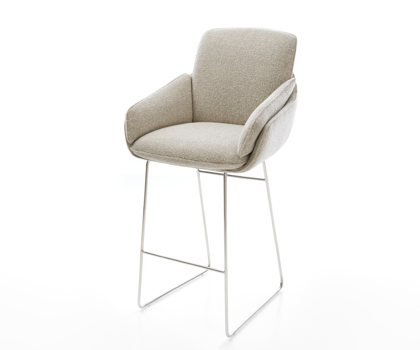 Chaise-de-bar Luan-Flex Tissu tissé doux Beige Pied trapèze acier inoxydable Argent