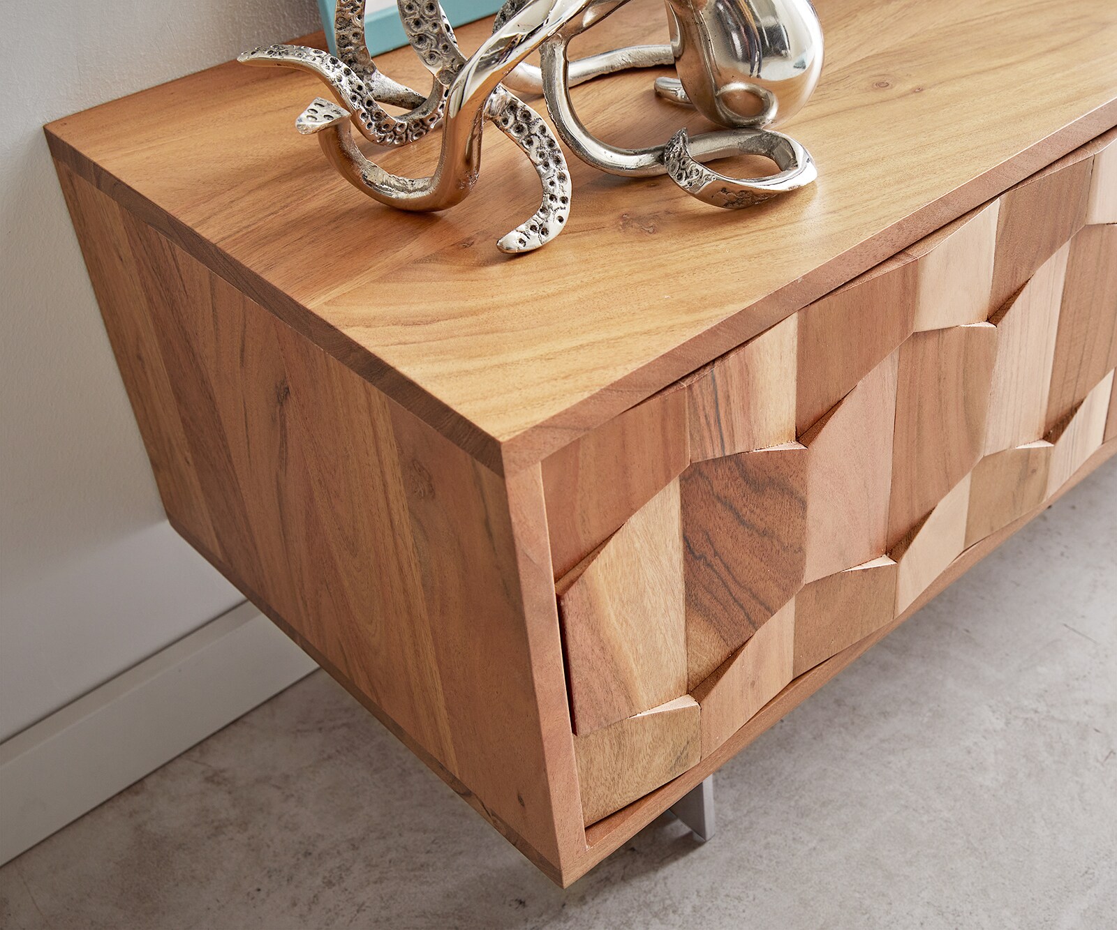 Buffet bas Fevo 240 cm acacia nature 4 portes Pied-L 4