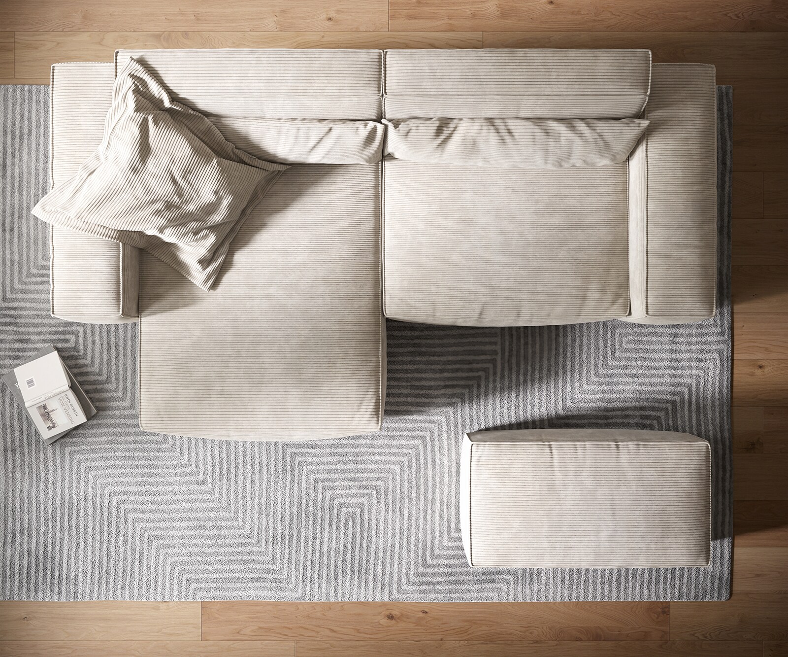 Canapé d'angle Sirpio XL 270x170 cm Velours côtelé Beige Recamiere variable avec Tabouret 5